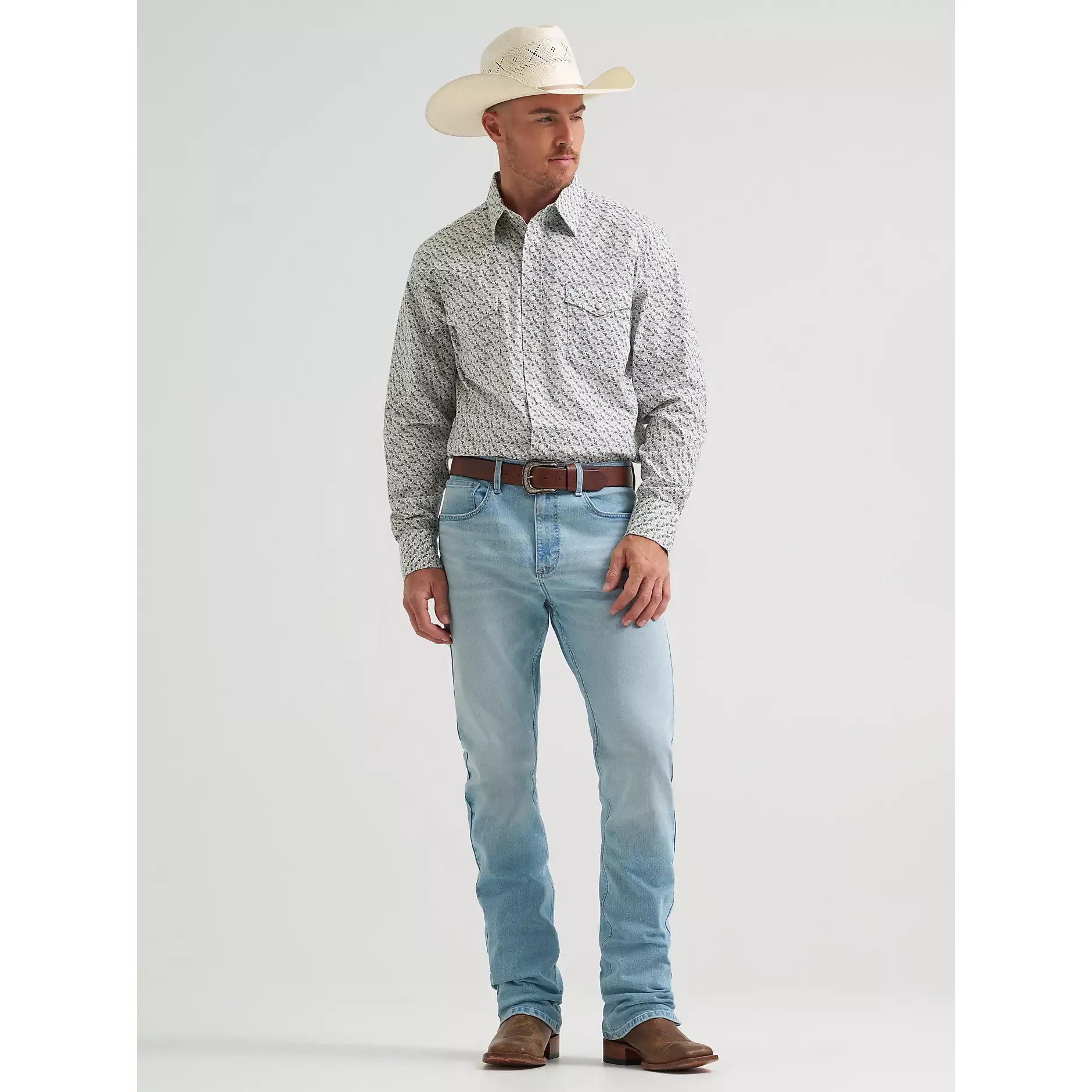 Men's Wrangler 20X Competition Advanced Comfort Long Sleeve Two Pocket Western Snap Shirt-Olive Cacti