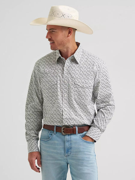 Men's Wrangler 20X Competition Advanced Comfort Long Sleeve Two Pocket Western Snap Shirt-Olive Cacti