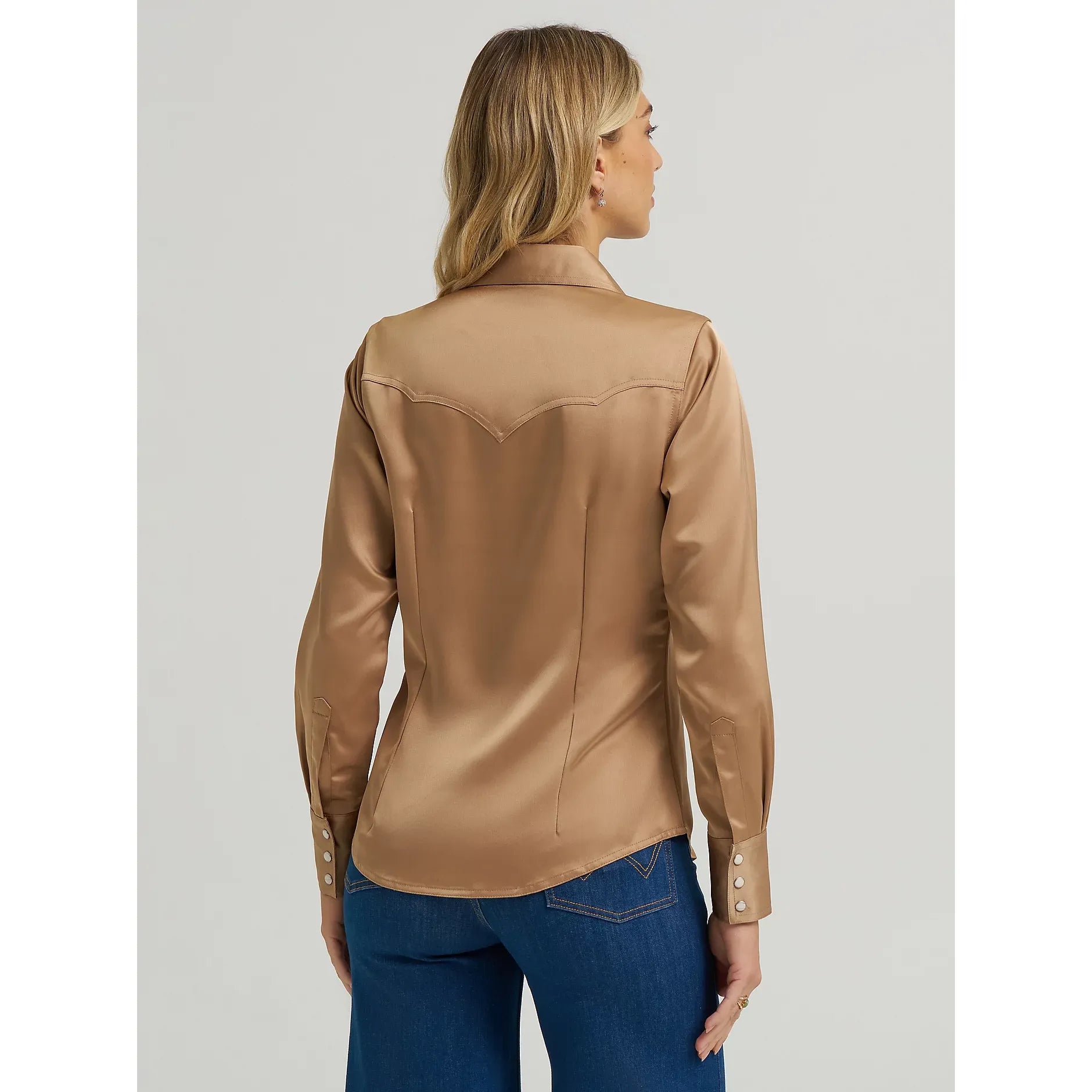 Women's Wrangler x Lainey Wilson Glam Satin Western Snap Shirt-Gold
