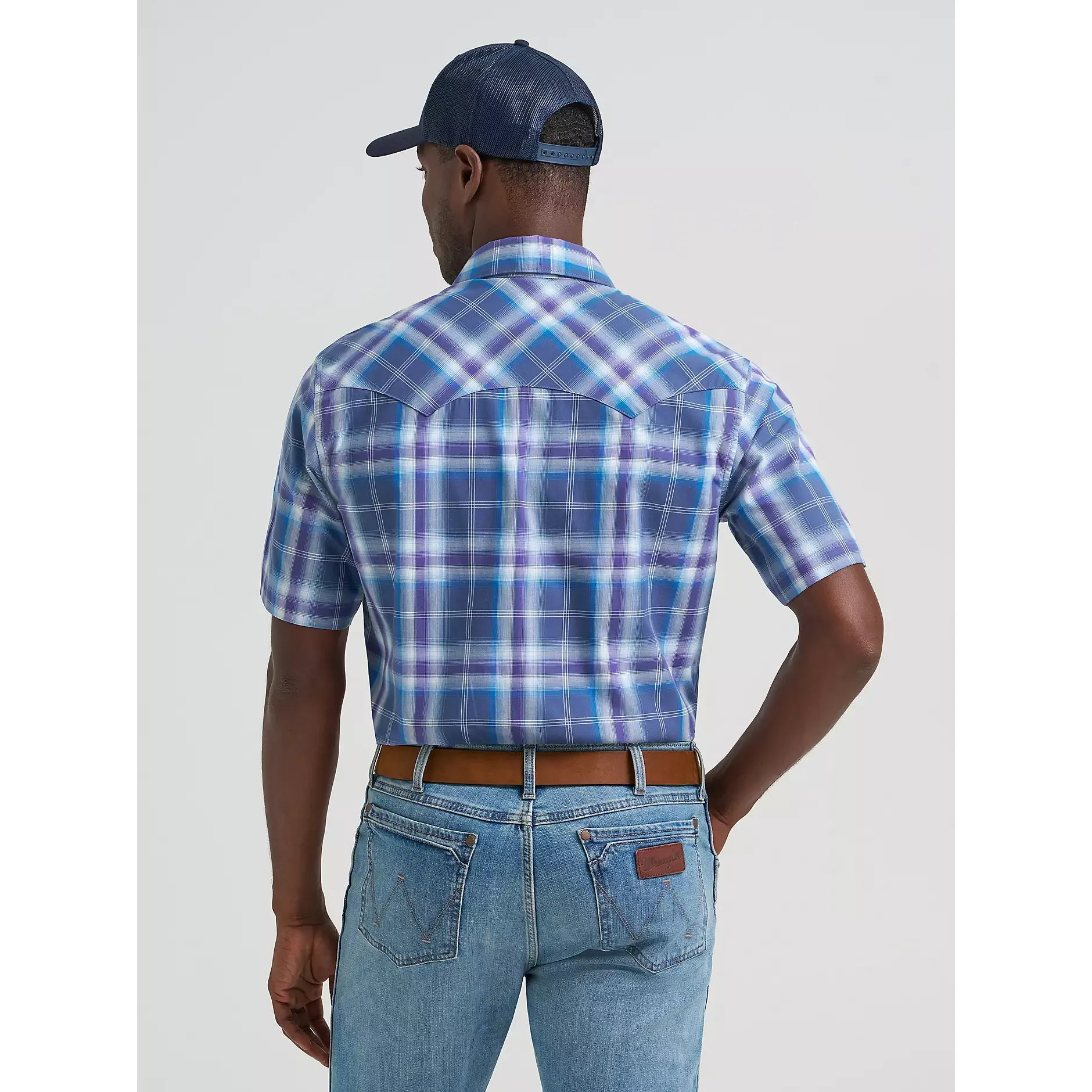 Men's Wrangler Retro Short Sleeve Sawtooth Pocket Western Snap Shirt-Navy Orchid - CWesternwear