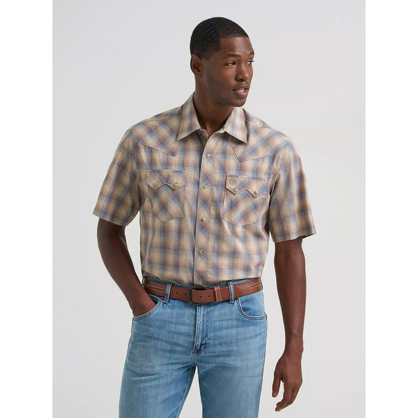 Men's Wrangler Retro Short Sleeve Sawtooth Pocket Western Snap Shirt-Dust Bowl