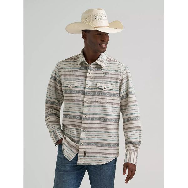 Men's Wrangler Retro Premium Long Sleeve Western Snap Printed Shirt-Neutral Taupe