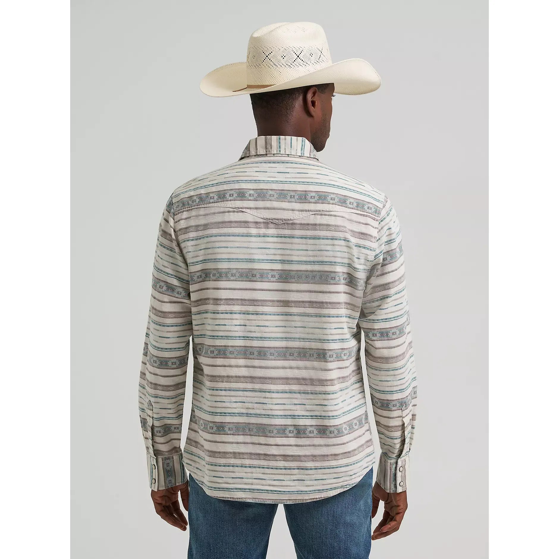 Men's Wrangler Retro Premium Long Sleeve Western Snap Printed Shirt-Neutral Taupe