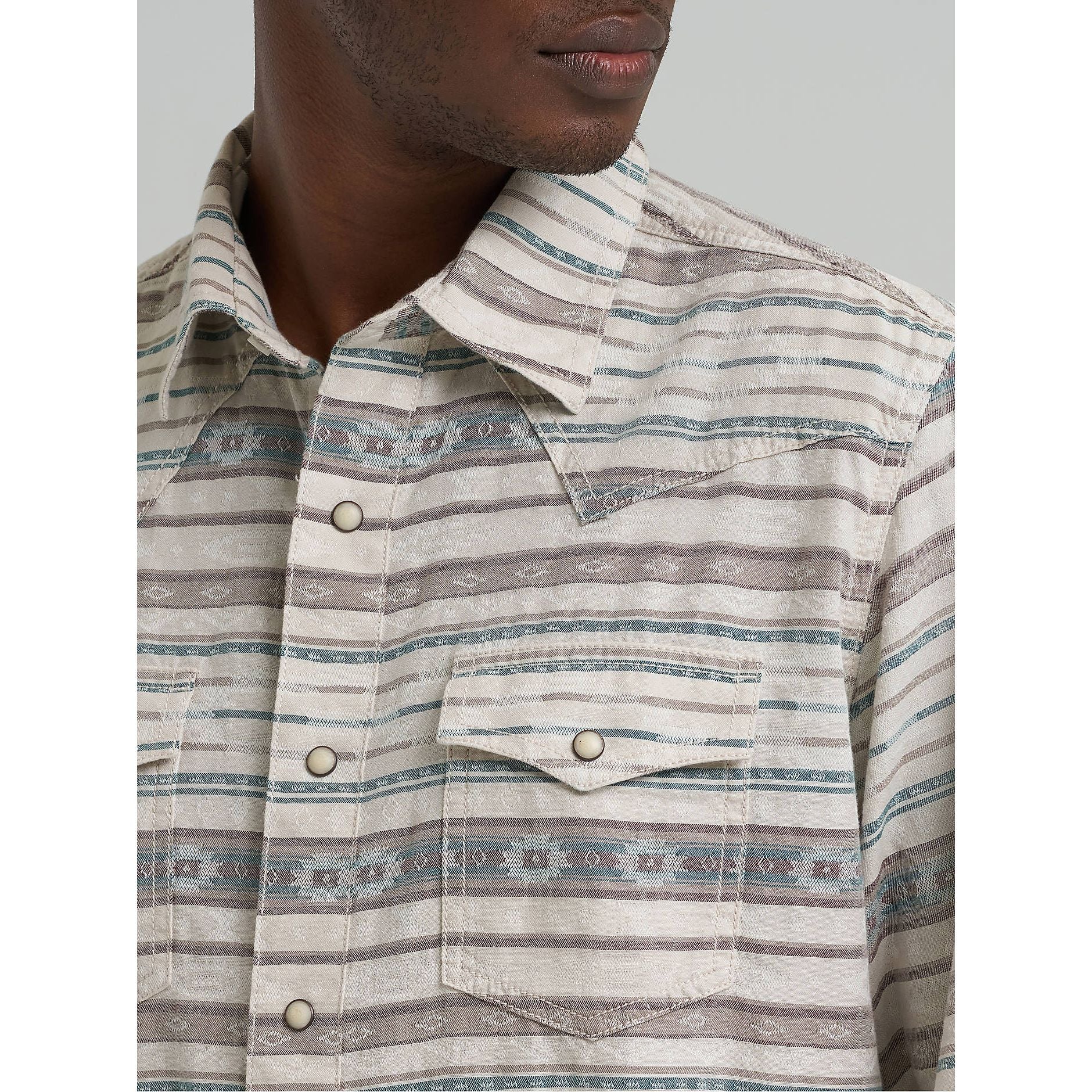 Men's Wrangler Retro Premium Long Sleeve Western Snap Printed Shirt-Neutral Taupe