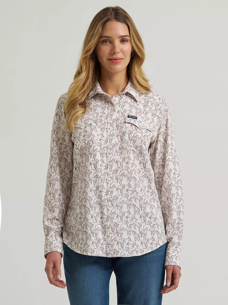 Women's Wrangler Aria Performance Shirt-White Horse Print