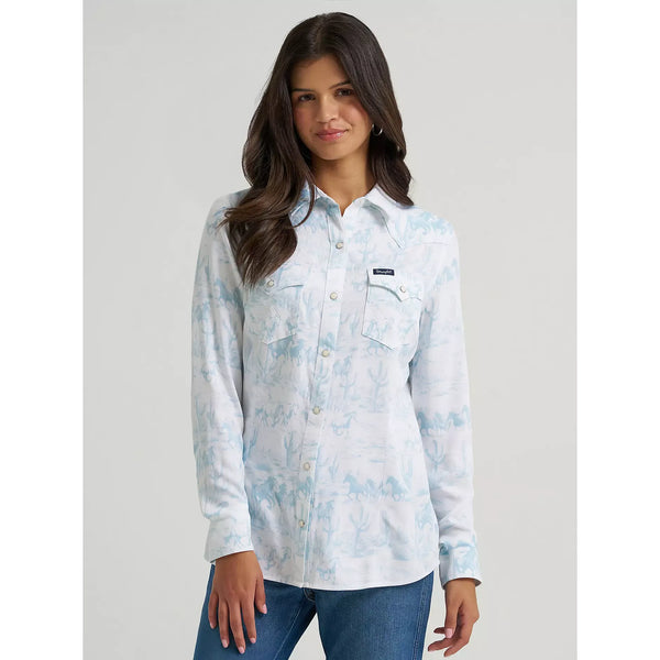 Women's Wrangler Country Toile Western Slim Snap Shirt-White