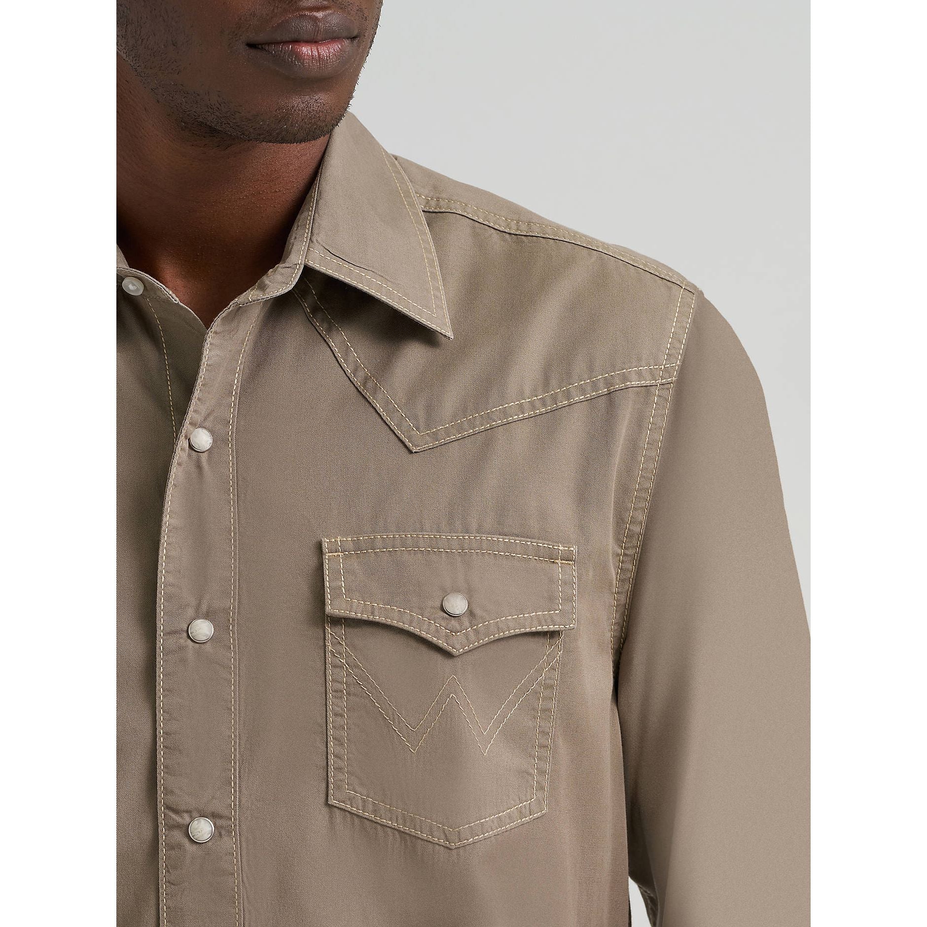 Men's Wrangler Retro® Premium Long Sleeve Western Snap Solid Shirt-Tan - CWesternwear