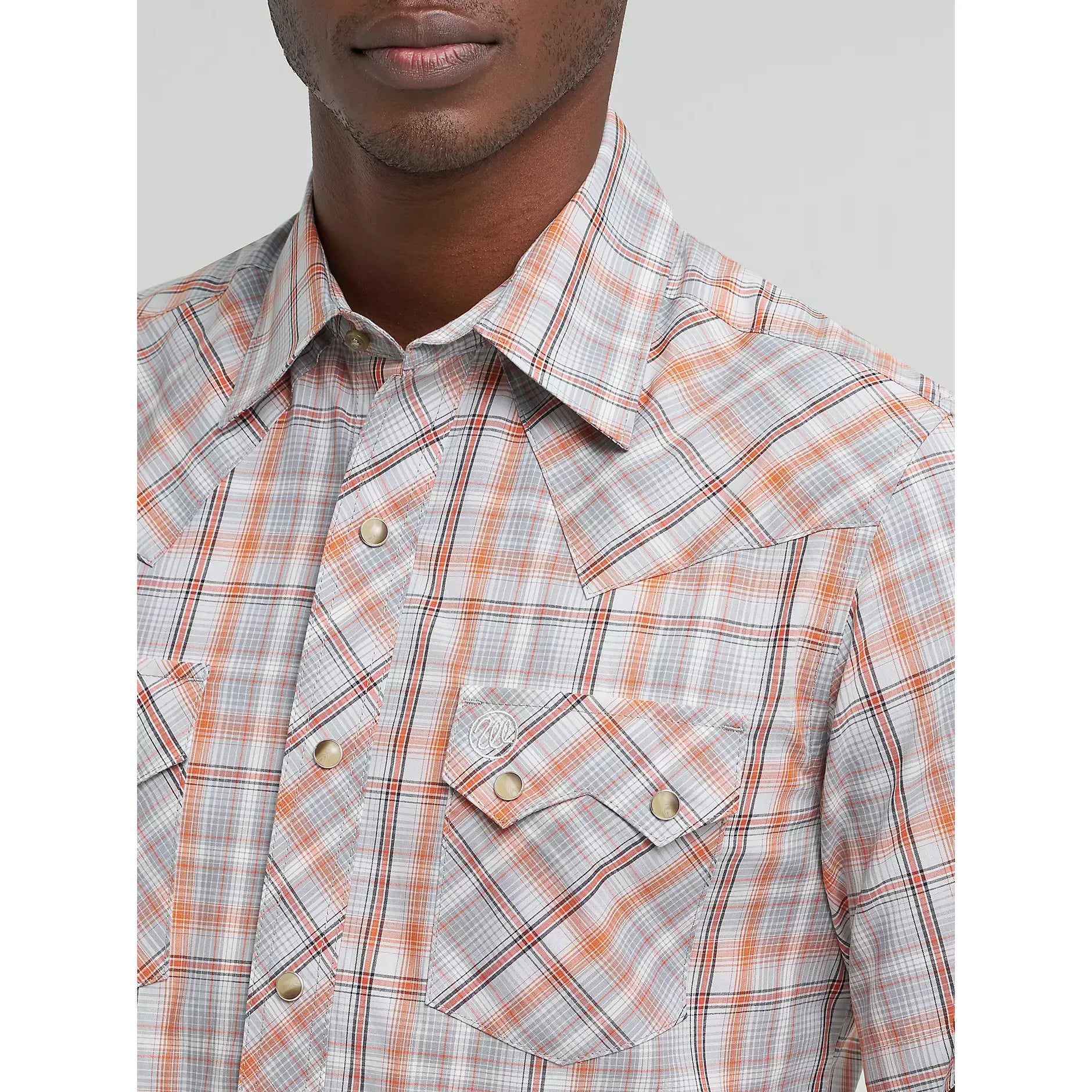 Men's Wrangler Retro Short Sleeve Sawtooth Pocket Western Snap Shirt-Gray Lights