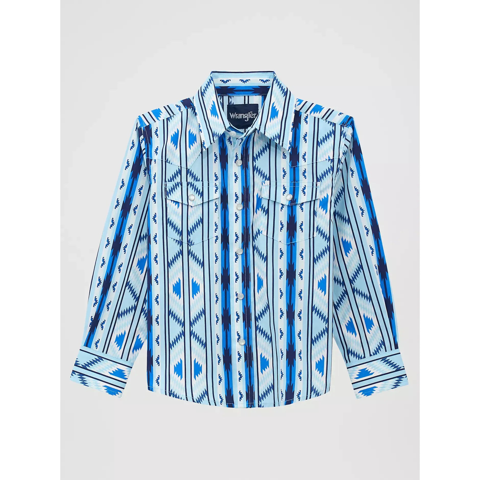Boy's Wrangler Checotah® Long Sleeve Western Snap Printed Shirt-Icy - CWesternwear