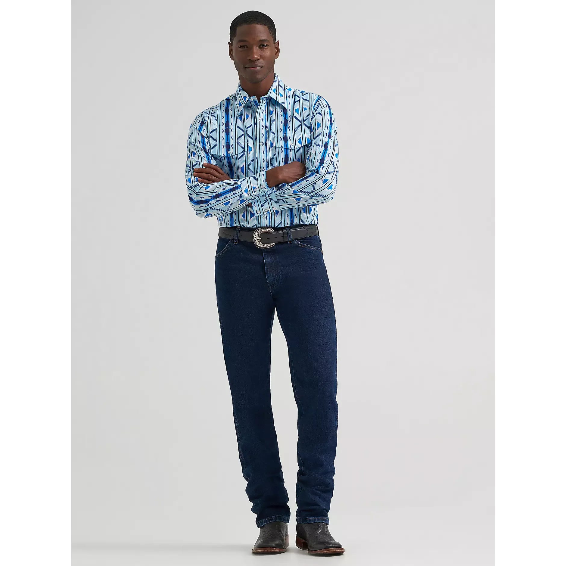 Men's Wrangler Checotah® Long Sleeve Western Snap Printed Shirt-Icy - CWesternwear
