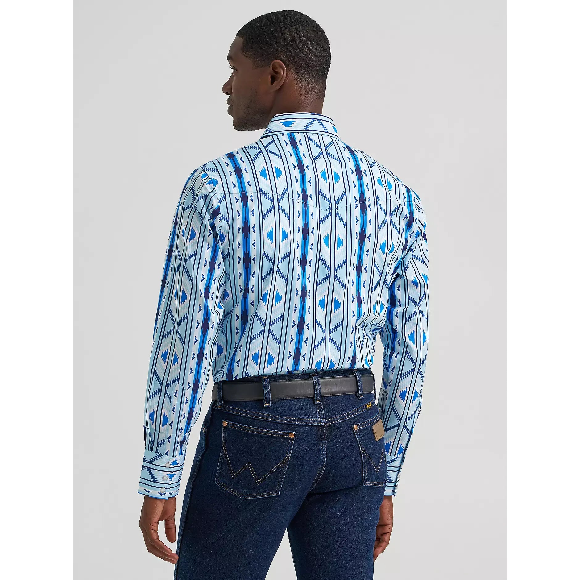 Men's Wrangler Checotah® Long Sleeve Western Snap Printed Shirt-Icy - CWesternwear