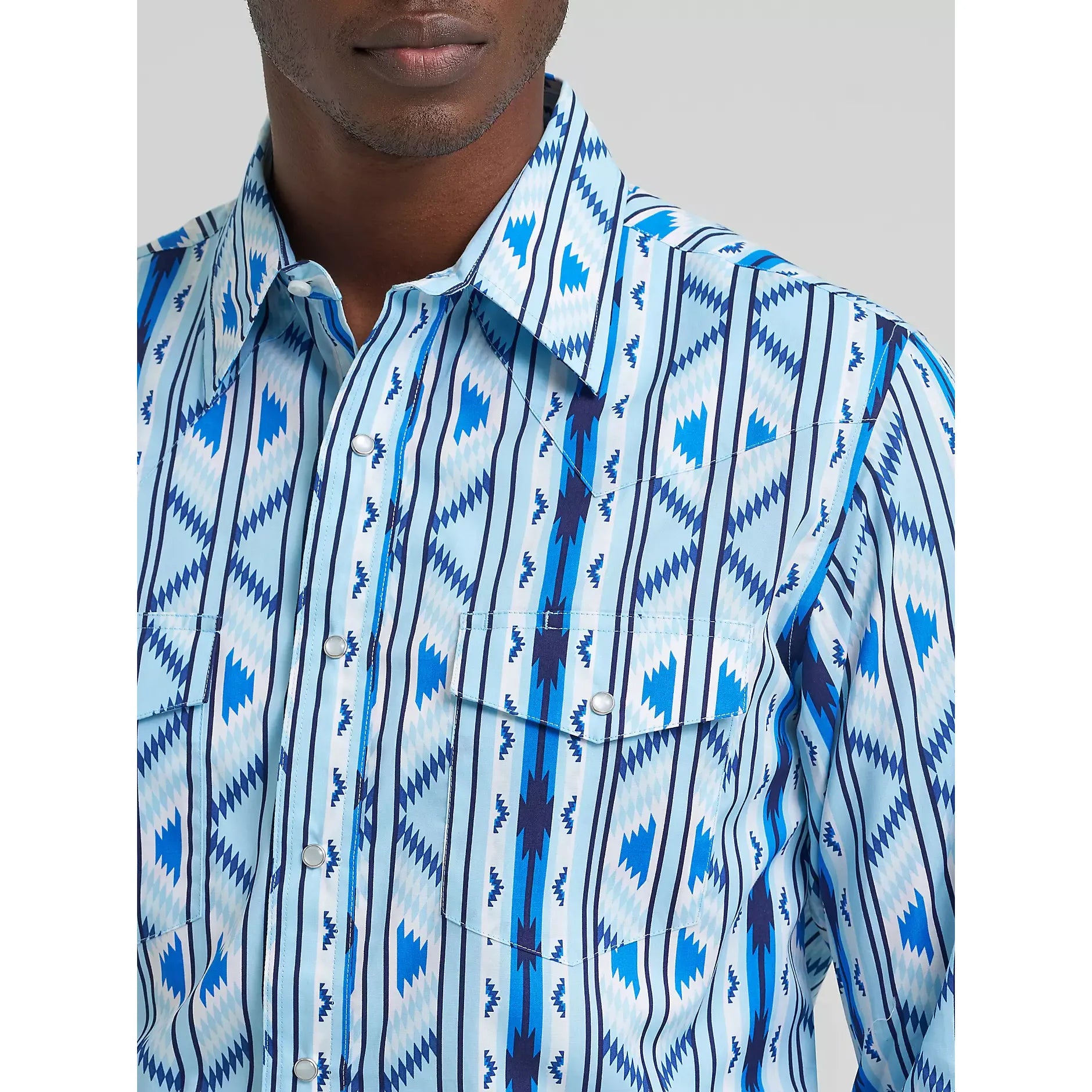 Men's Wrangler Checotah® Long Sleeve Western Snap Printed Shirt-Icy - CWesternwear