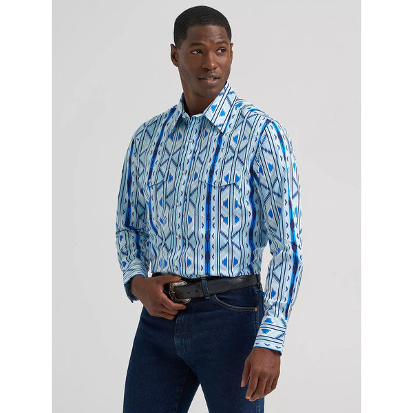 Men's Wrangler Checotah® Long Sleeve Western Snap Printed Shirt-Icy