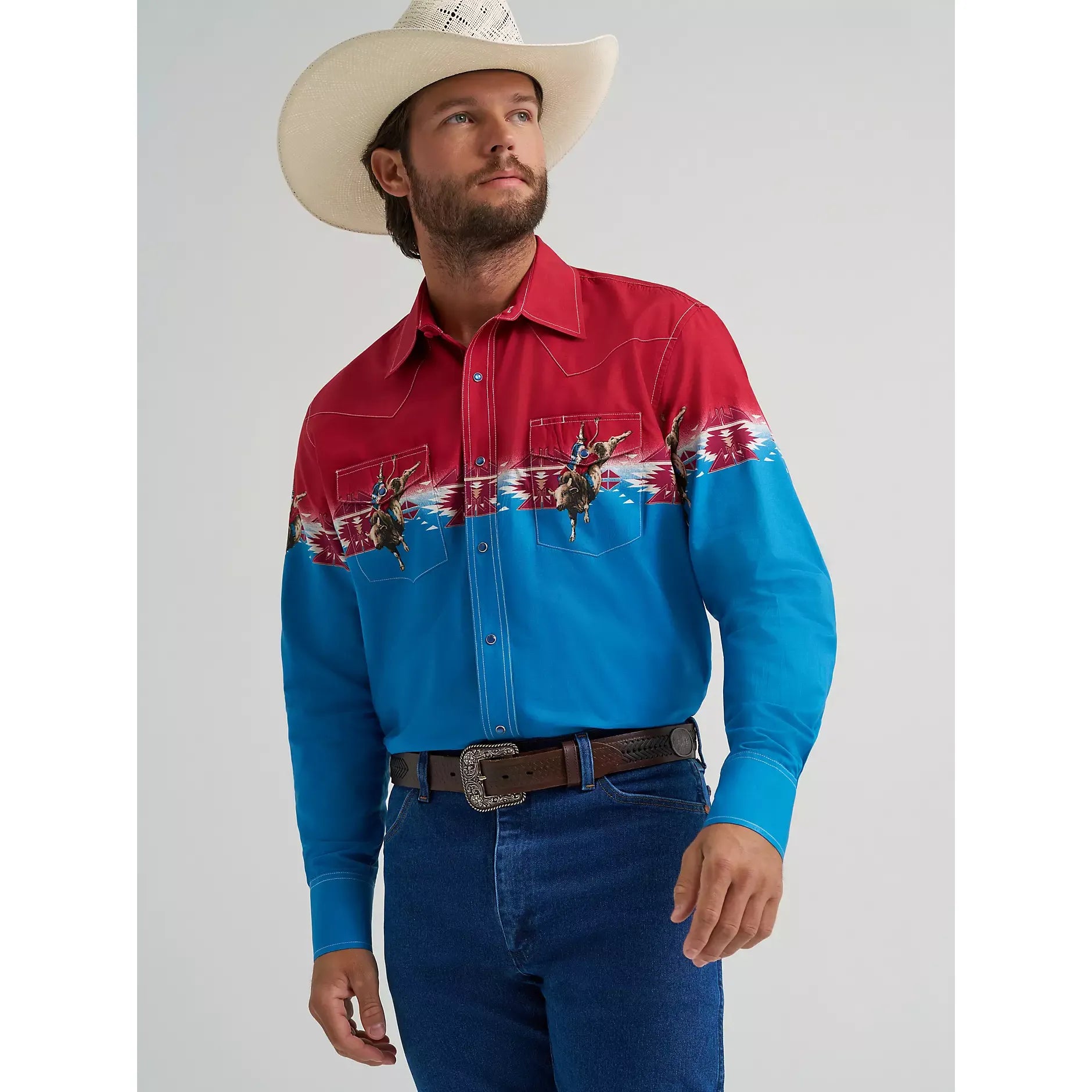 Men's Wrangler Checotah® Long Sleeve Western Snap Horizontal Print Shirt-Dip Dye - CWesternwear