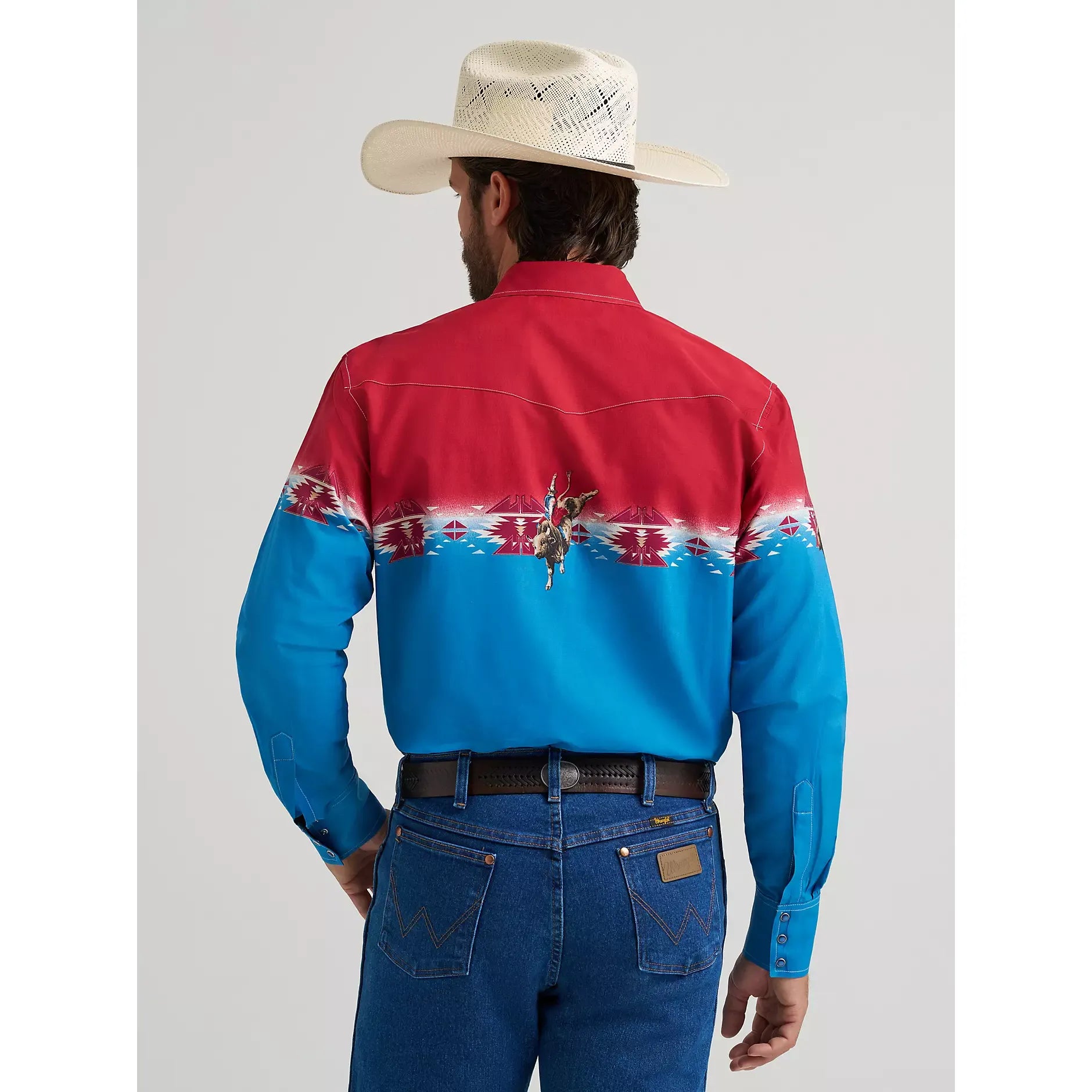 Men's Wrangler Checotah® Long Sleeve Western Snap Horizontal Print Shirt-Dip Dye - CWesternwear
