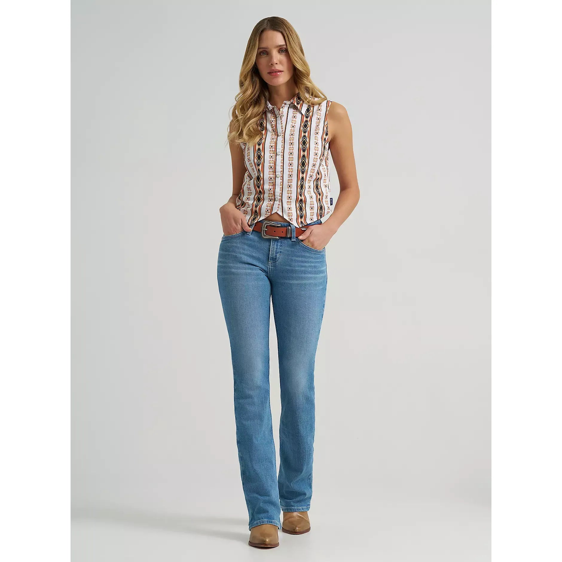 Women's Wrangler Checotah® Print Shirt Vest-Cream - CWesternwear