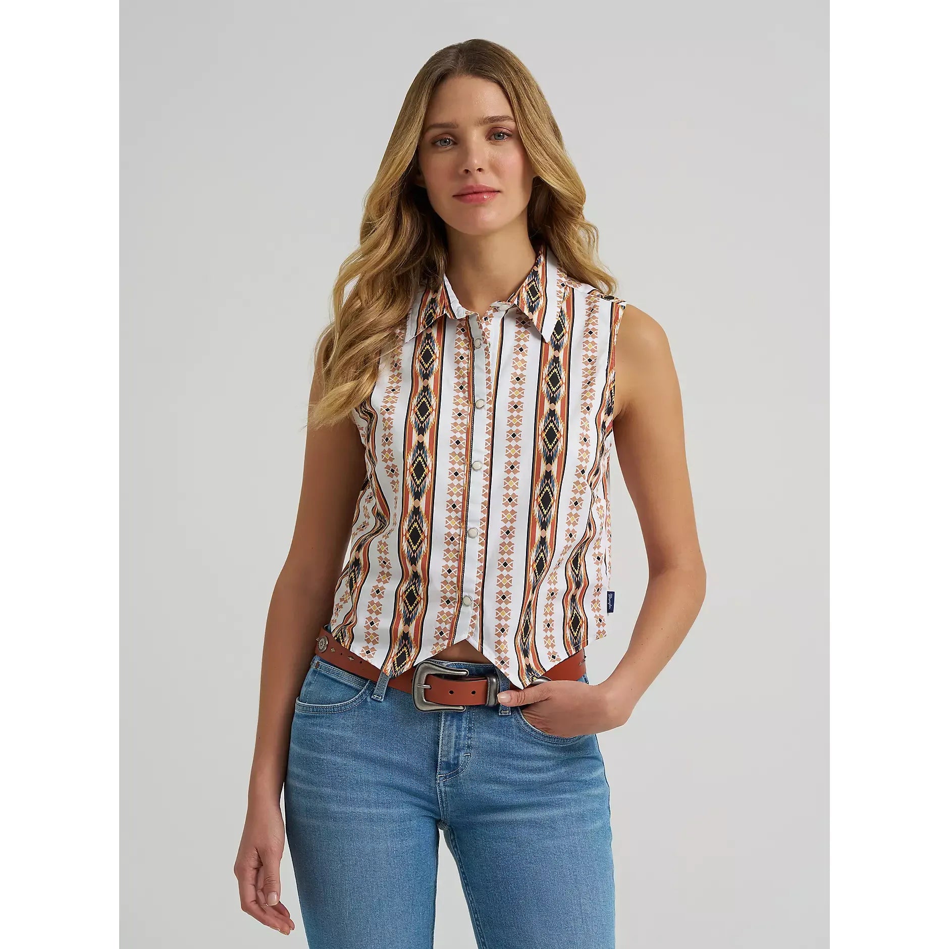Women's Wrangler Checotah® Print Shirt Vest-Cream - CWesternwear