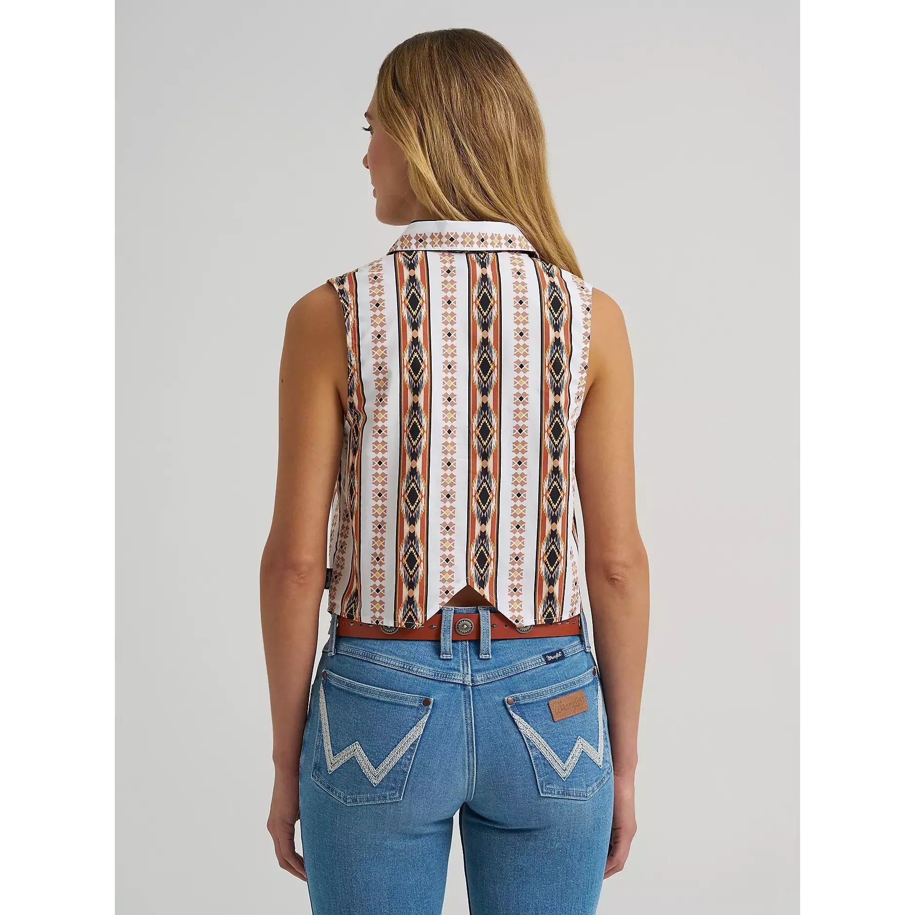 Women's Wrangler Checotah® Print Shirt Vest-Cream - CWesternwear