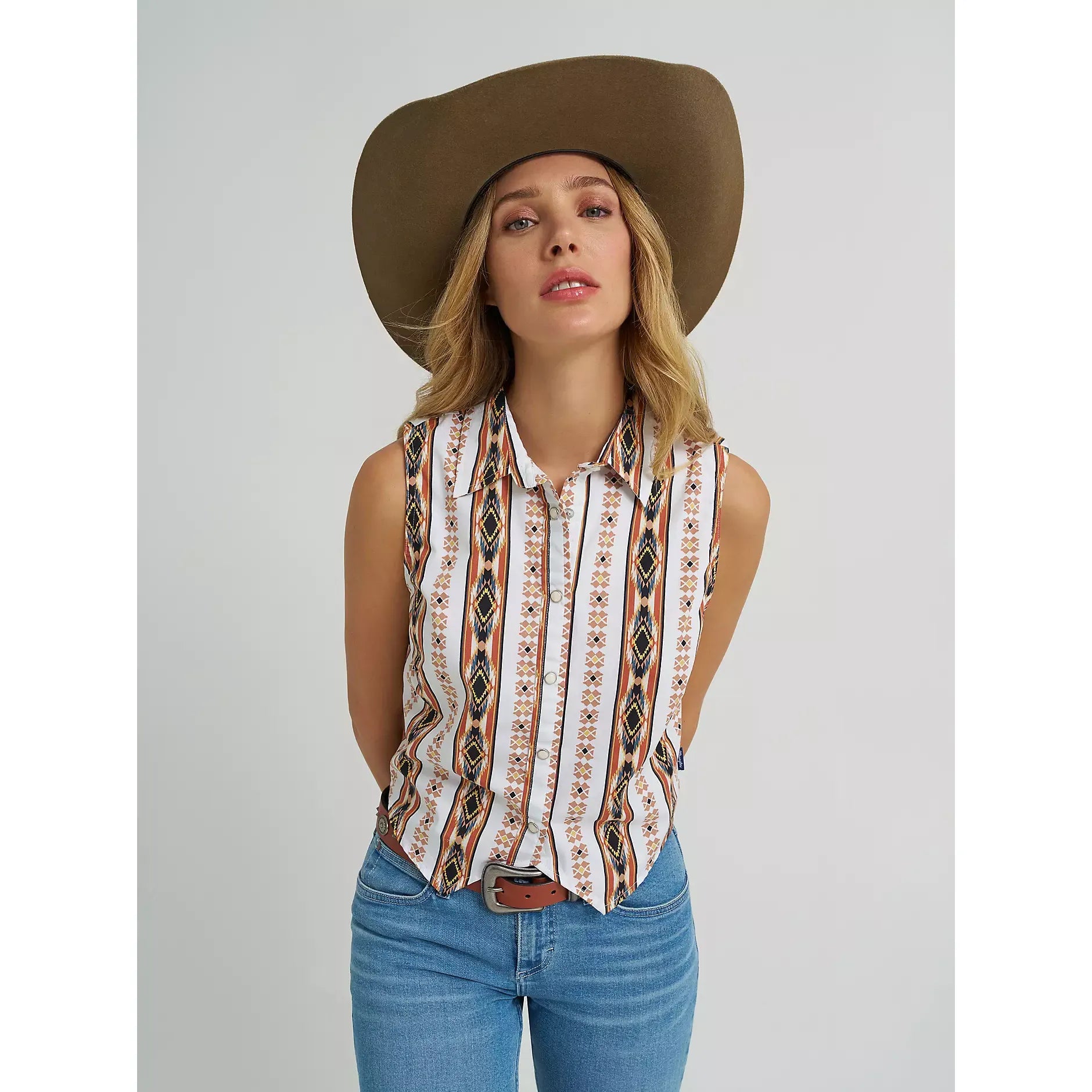 Women's Wrangler Checotah® Print Shirt Vest-Cream - CWesternwear