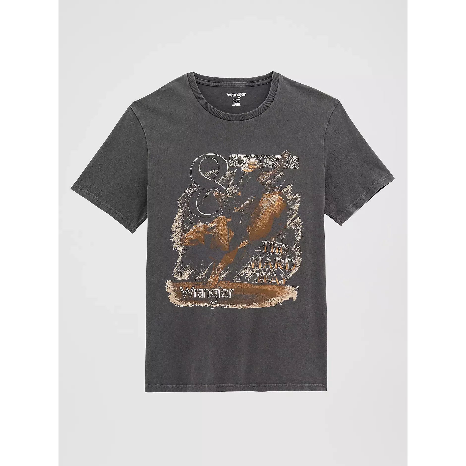 Men's Wrangler Hard Way Rodeo Graphic T-Shirt-Mineral Wash Black - CWesternwear