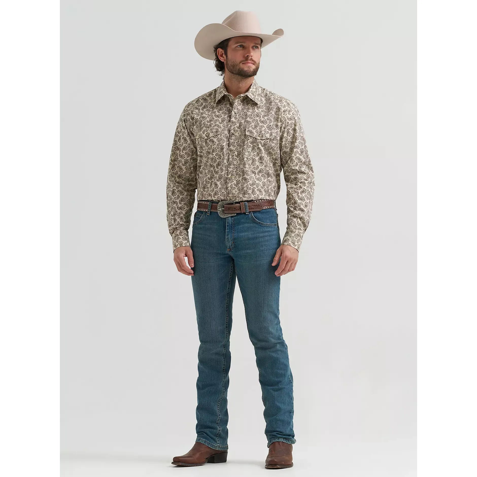 Men's Wrangler 20X Competition Advanced Comfort Long Sleeve Two Pocket Western Snap Shirt-Saddle Paisley