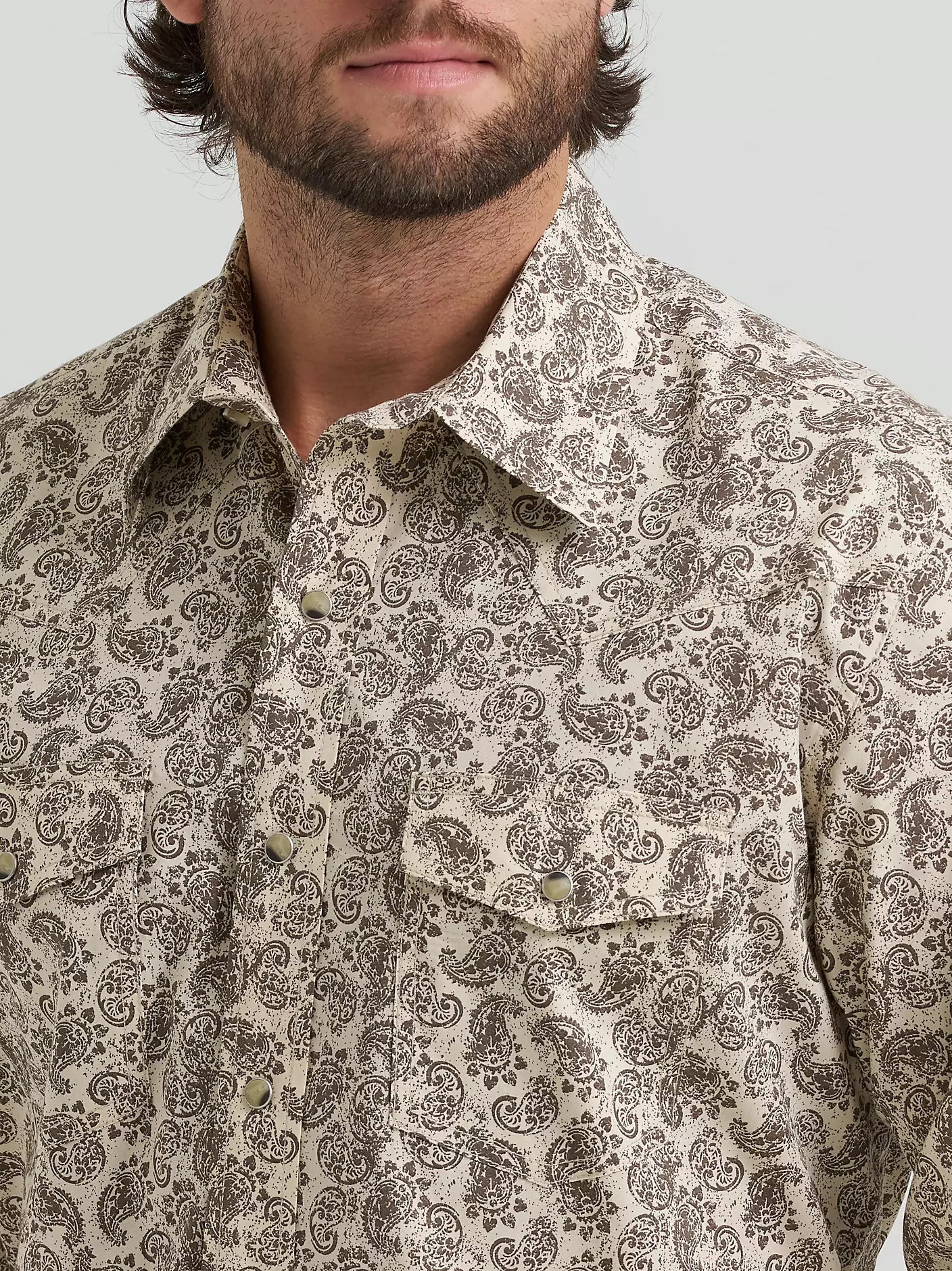 Men's Wrangler 20X Competition Advanced Comfort Long Sleeve Two Pocket Western Snap Shirt-Saddle Paisley