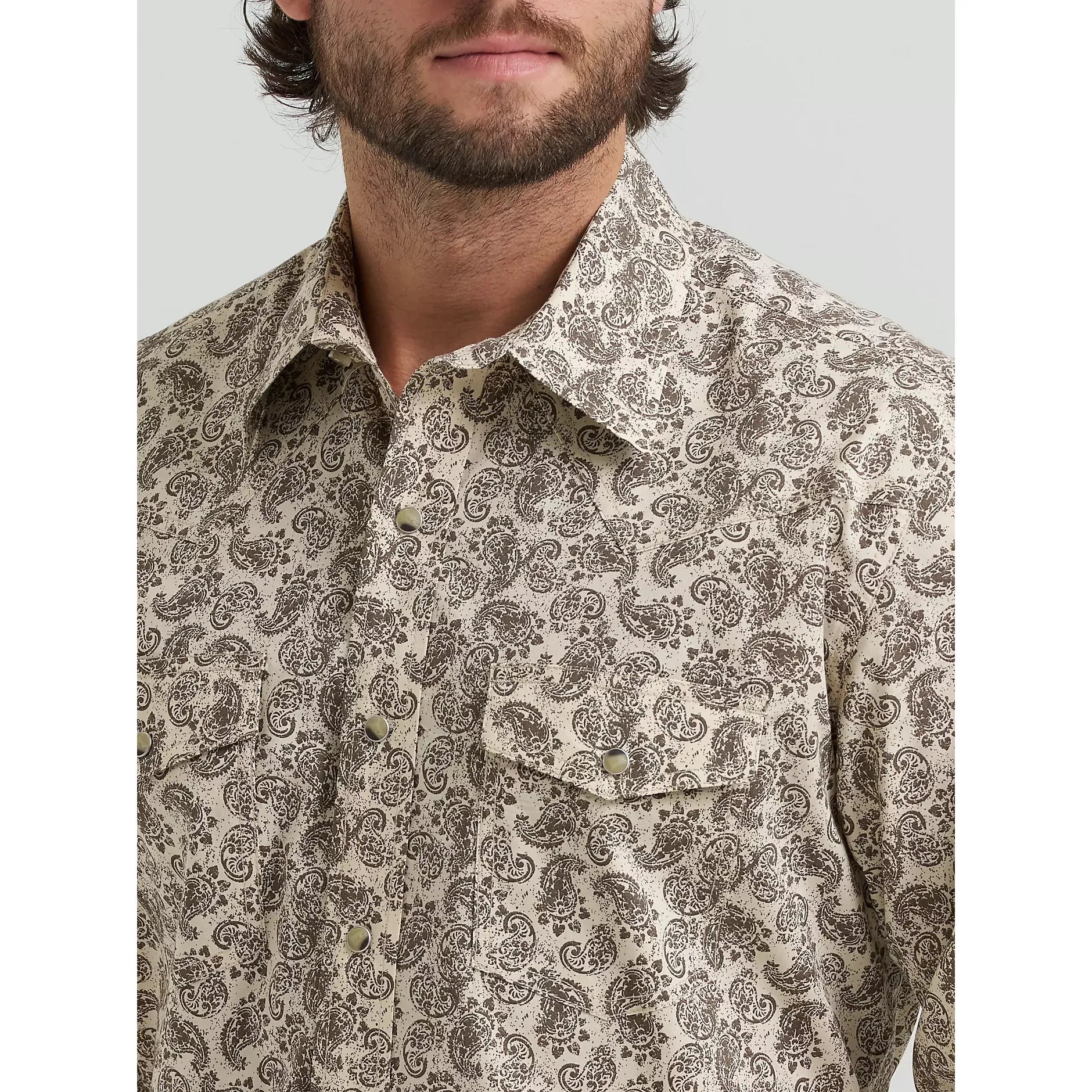 Men's Wrangler 20X Competition Advanced Comfort Long Sleeve Two Pocket Western Snap Shirt-Saddle Paisley