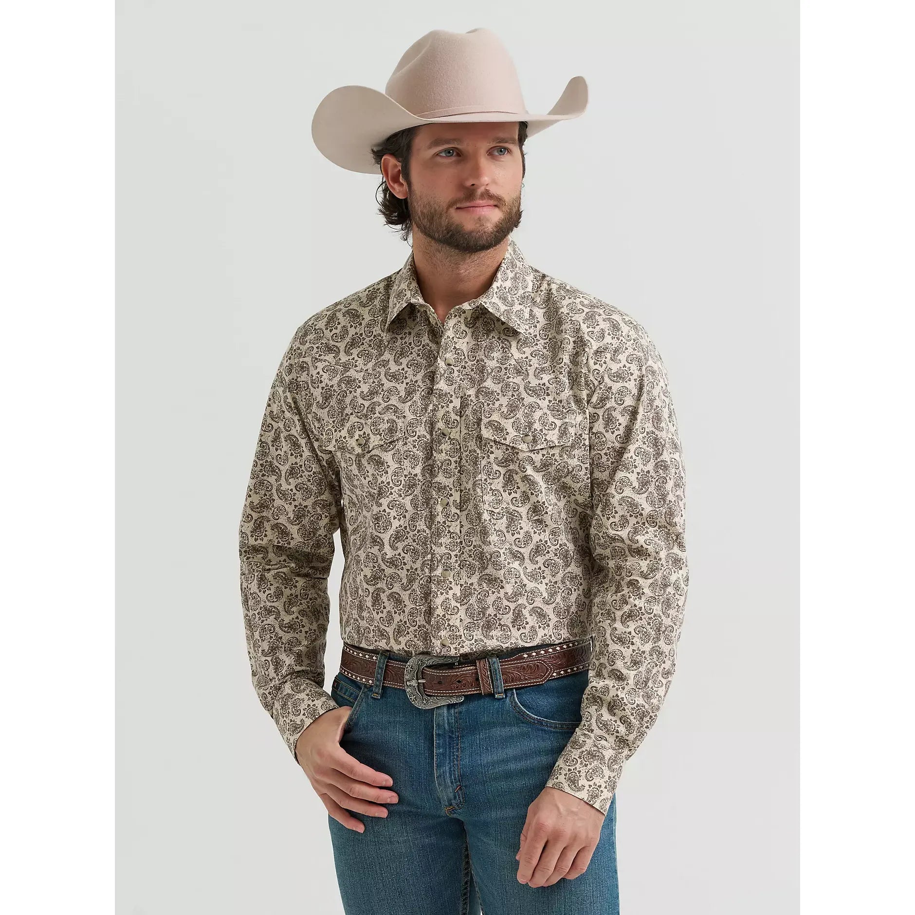 Men's Wrangler 20X Competition Advanced Comfort Long Sleeve Two Pocket Western Snap Shirt-Saddle Paisley