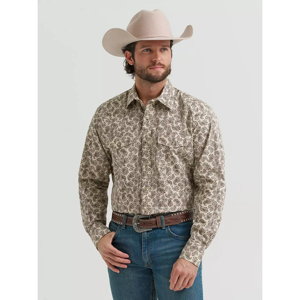 Men's Wrangler 20X Competition Advanced Comfort Long Sleeve Two Pocket Western Snap Shirt-Saddle Paisley