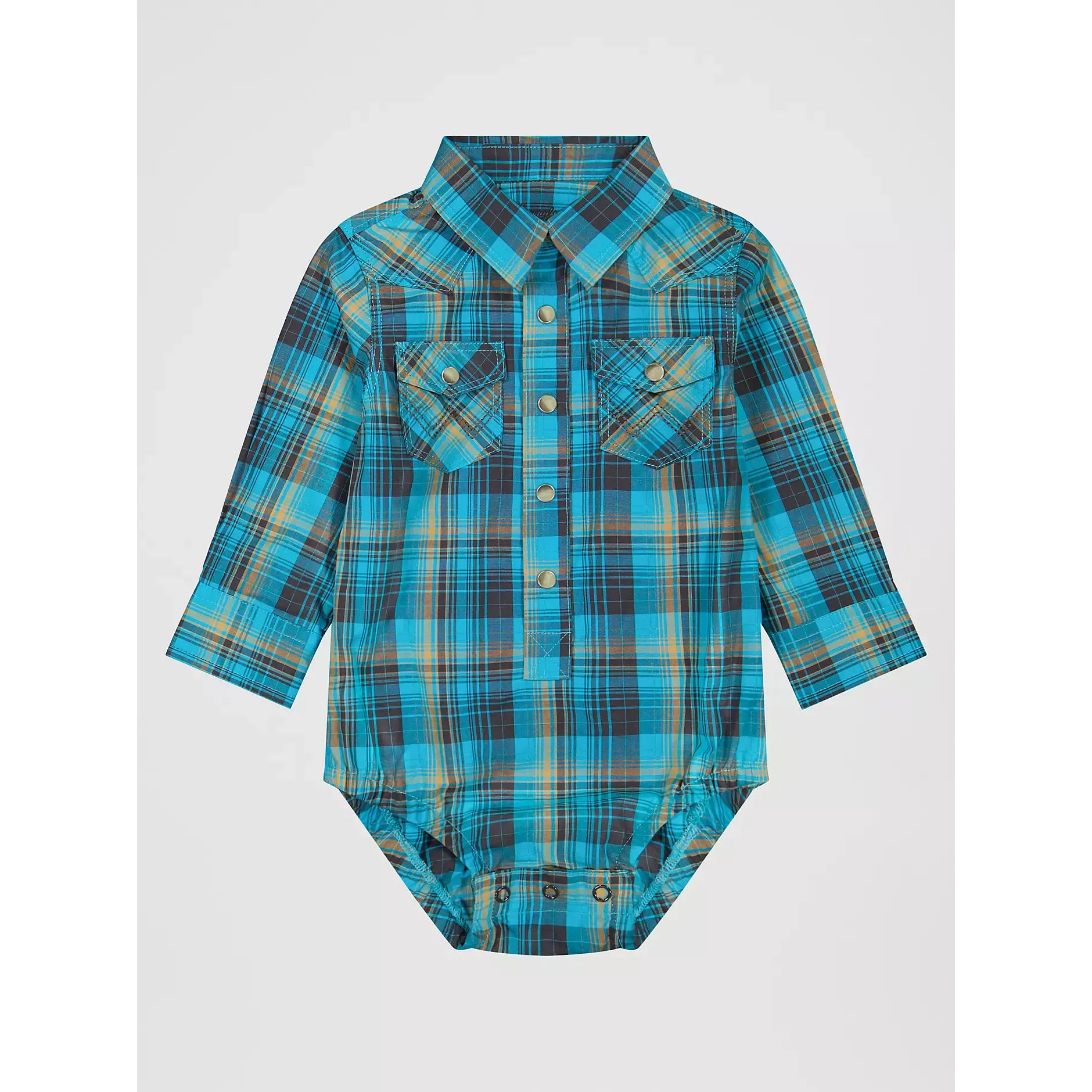 Wrangler Baby Boy's Long Sleeve Western Snap Bodysuit-Lagoon