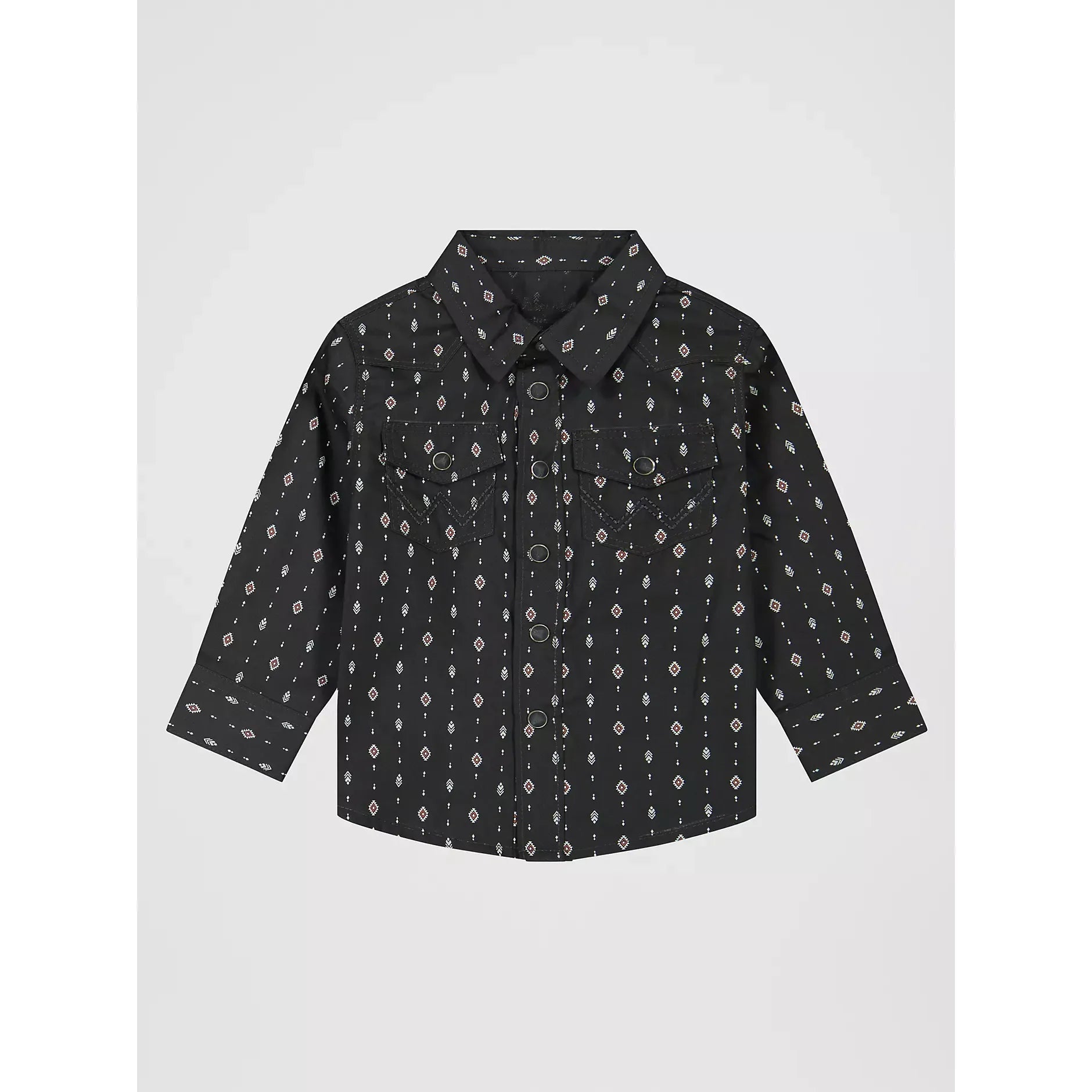 Boy's Infant/Toddler Wrangler Long Sleeve Print Western Snap Shirt-Black - CWesternwear
