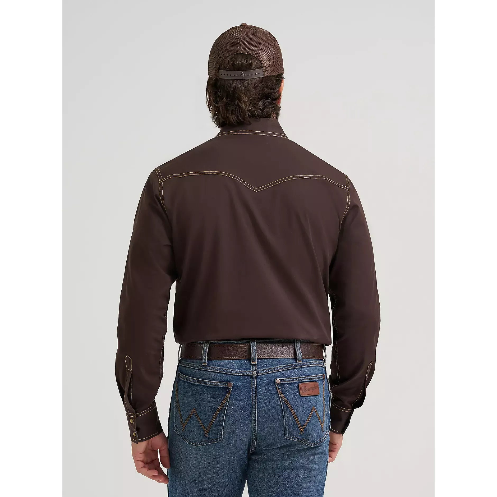 Men's Wrangler Retro® Premium Western Snap Solid Shirt-Bark - CWesternwear