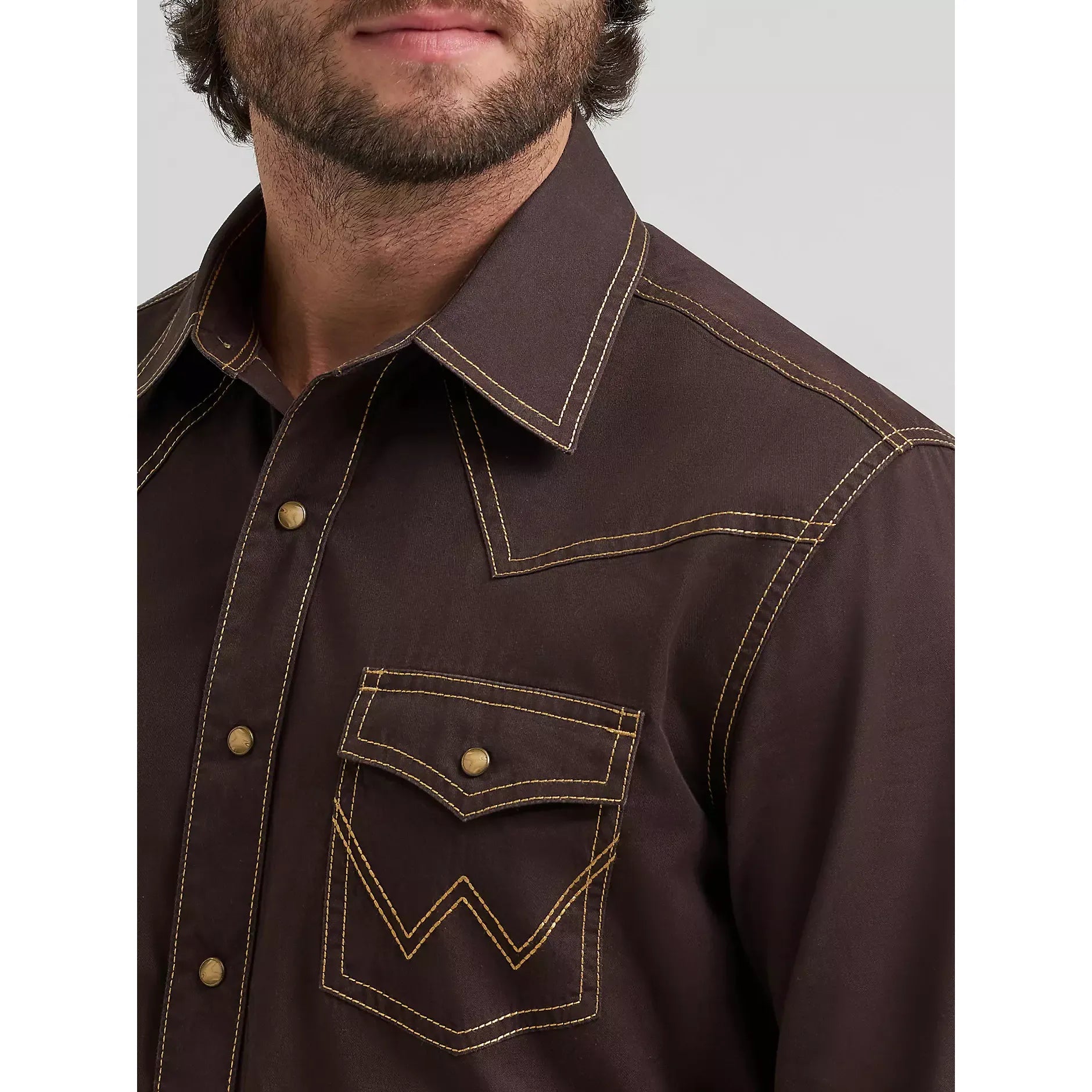 Men's Wrangler Retro® Premium Western Snap Solid Shirt-Bark - CWesternwear