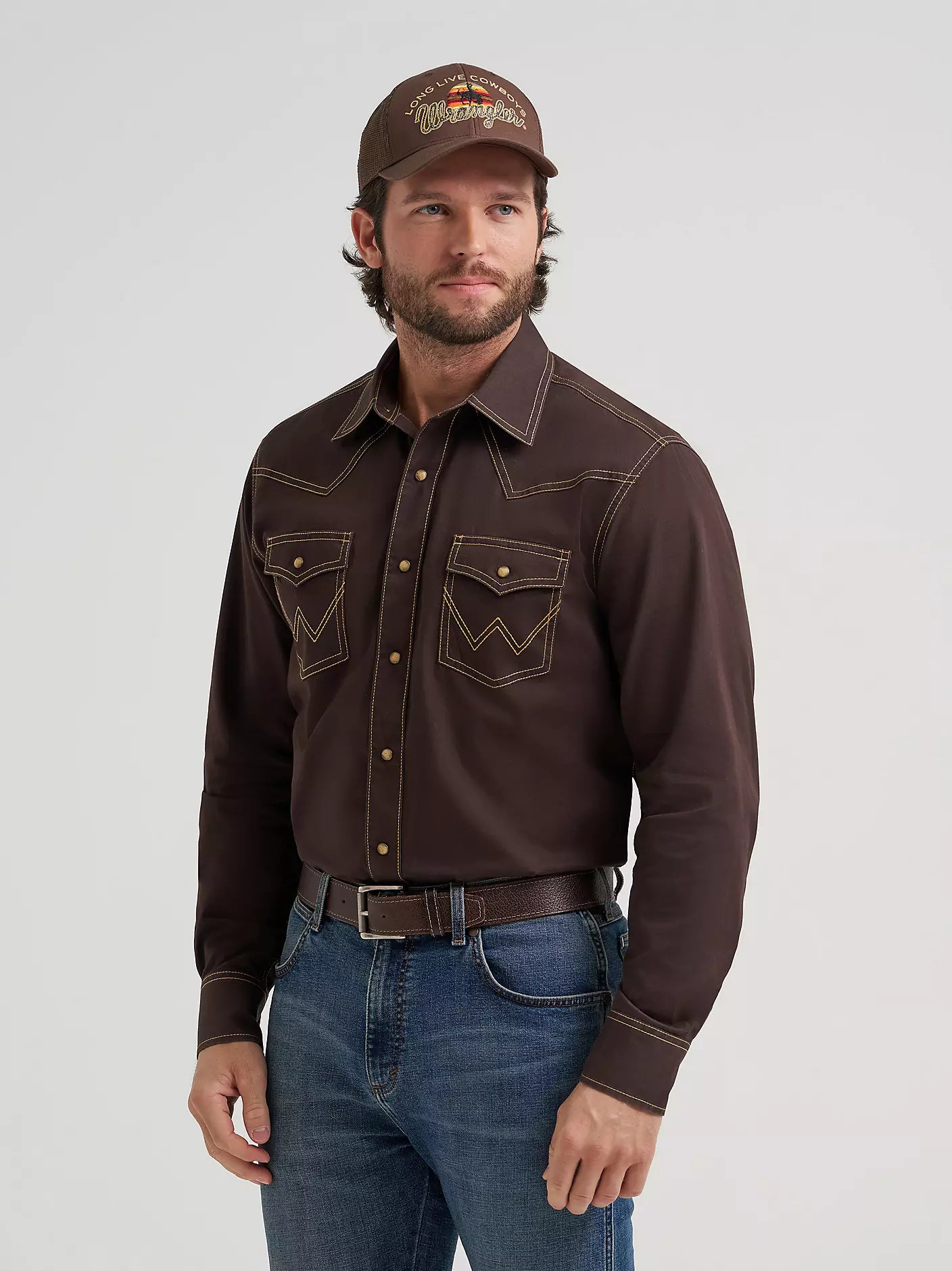 Men's Wrangler Retro® Premium Western Snap Solid Shirt-Bark