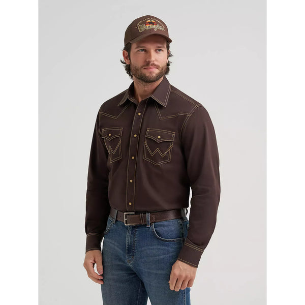 Men's Wrangler Retro® Premium Western Snap Solid Shirt-Bark