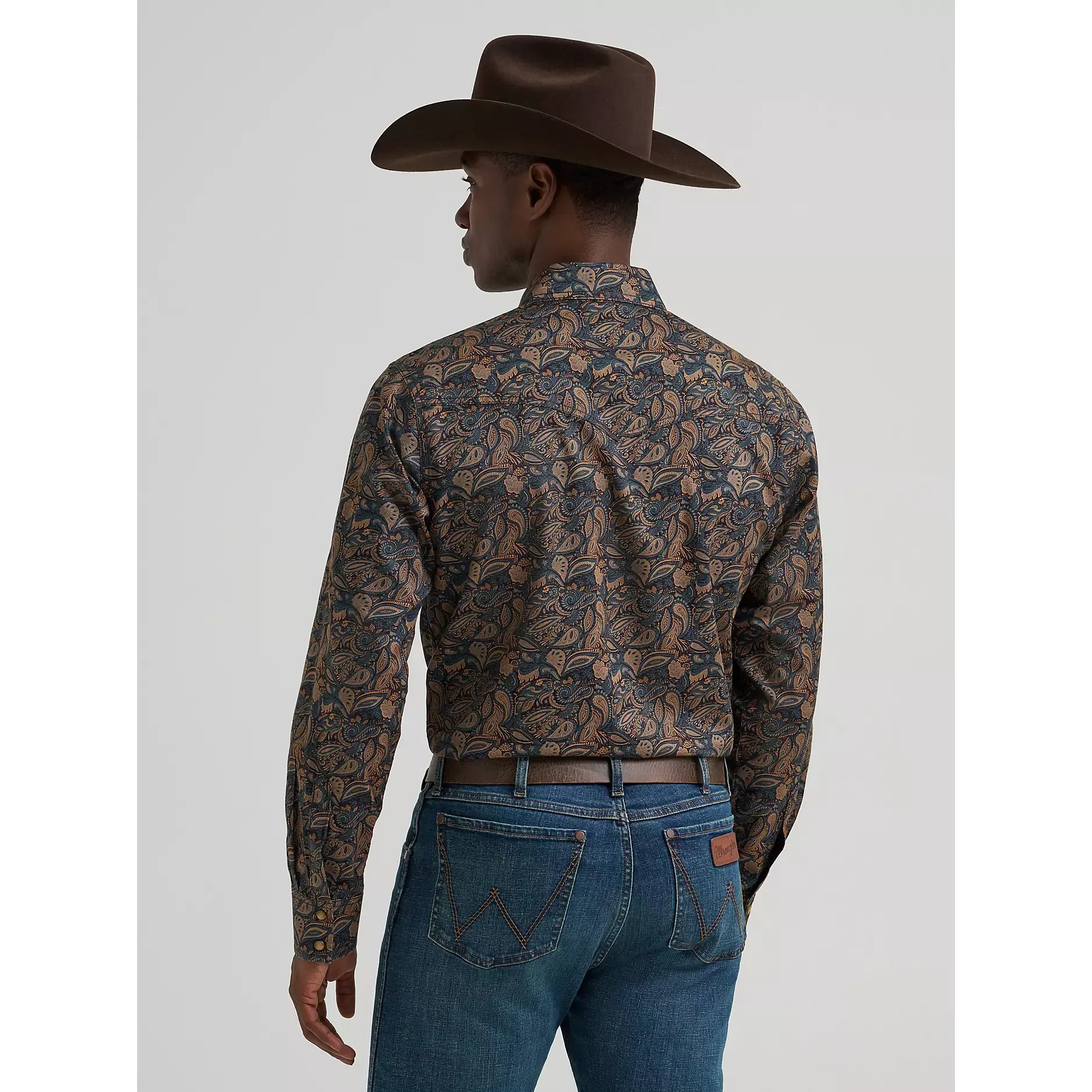 Men's Wrangler Retro Premium Long Sleeve Western Snap Printed Shirt-Royal Scroll - CWesternwear