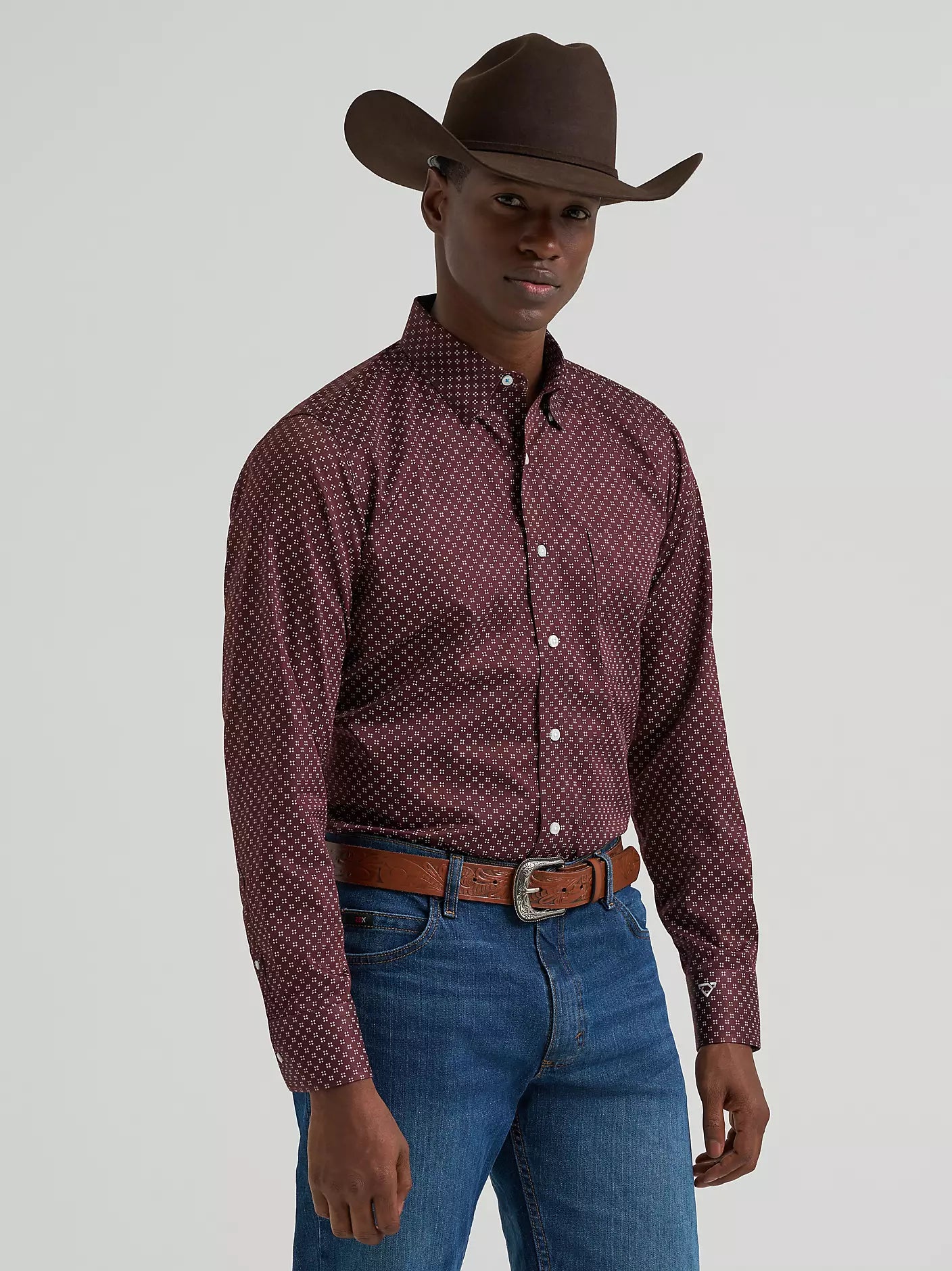 Men's Wrangler Cody Johnson One Pocket Button Down Shirt-Wine