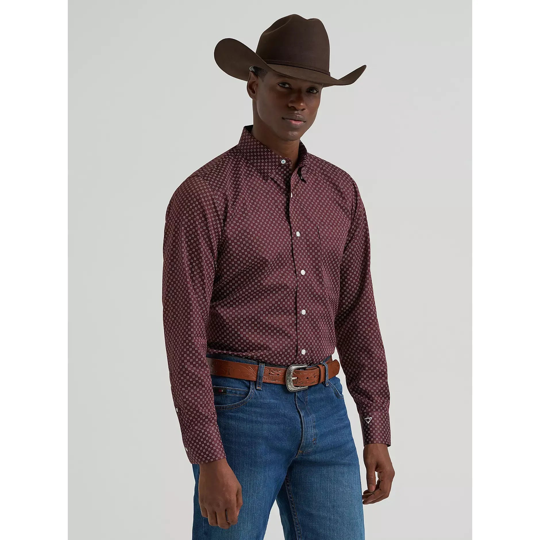 Men's Wrangler Cody Johnson One Pocket Button Down Shirt-Wine - CWesternwear
