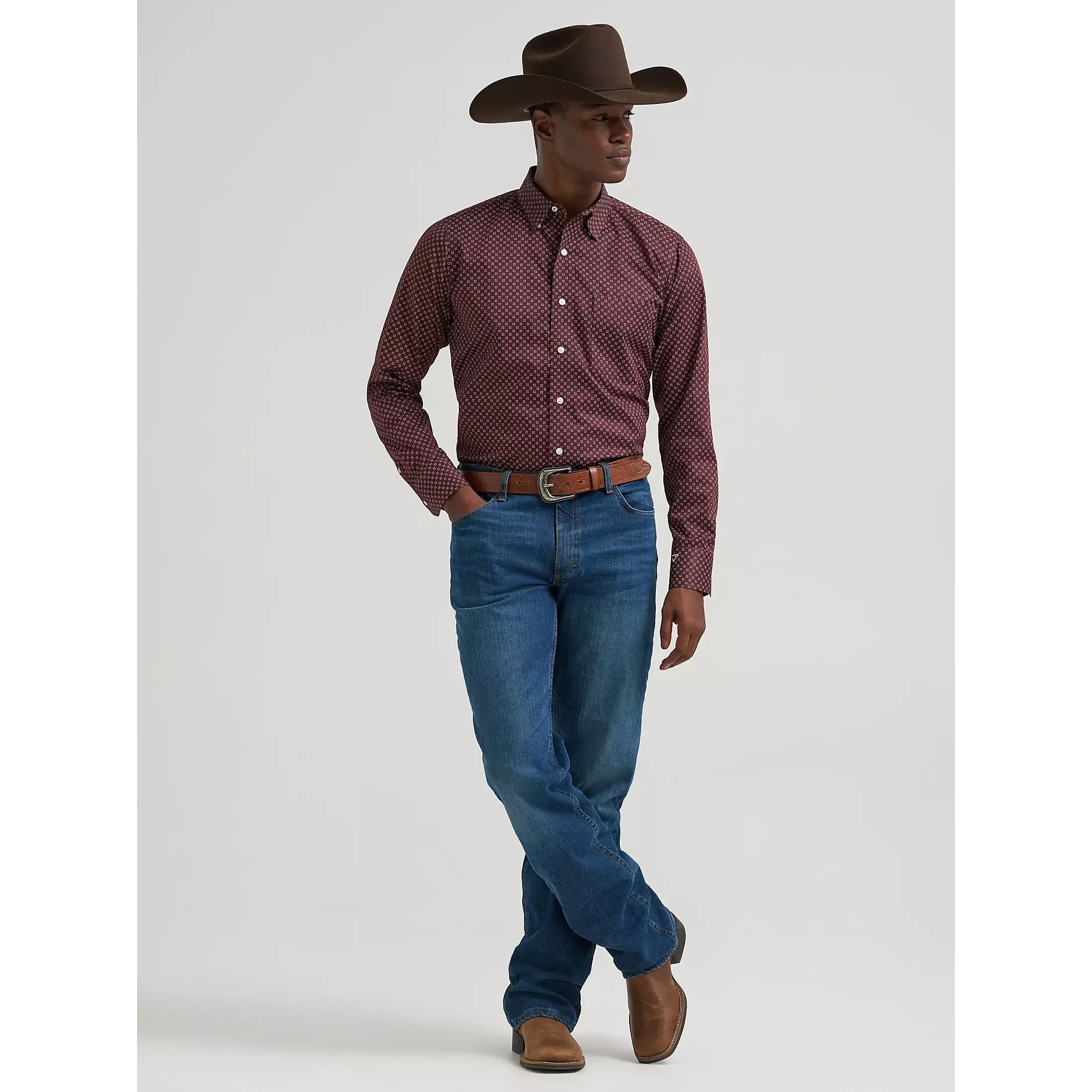 Men's Wrangler Cody Johnson One Pocket Button Down Shirt-Wine - CWesternwear