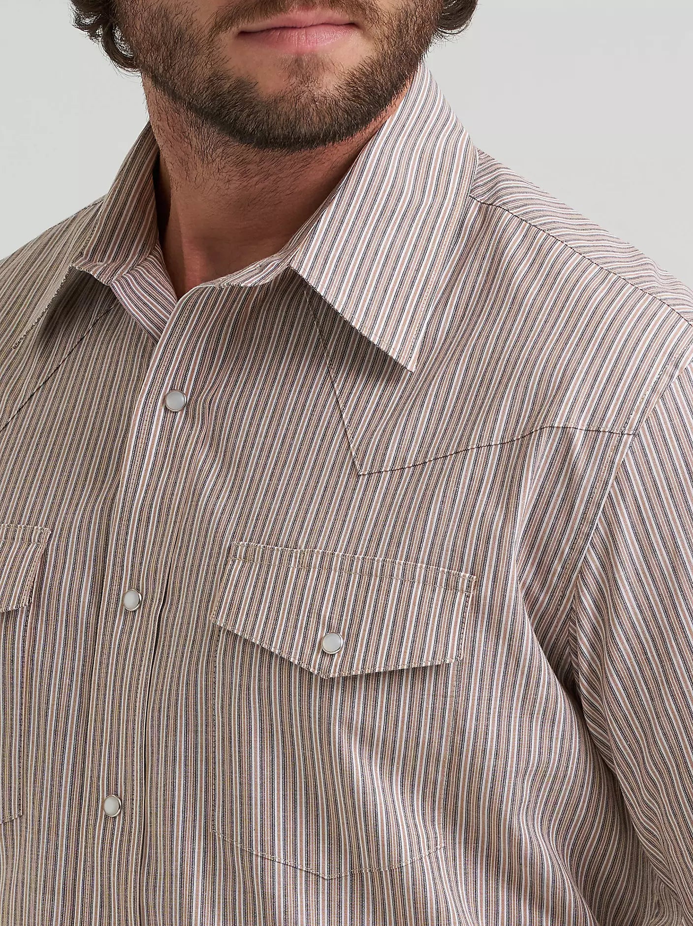 Men's Wrangler Wrinkle Resist Long Sleeve Western Snap Plaid Shirt-Brown