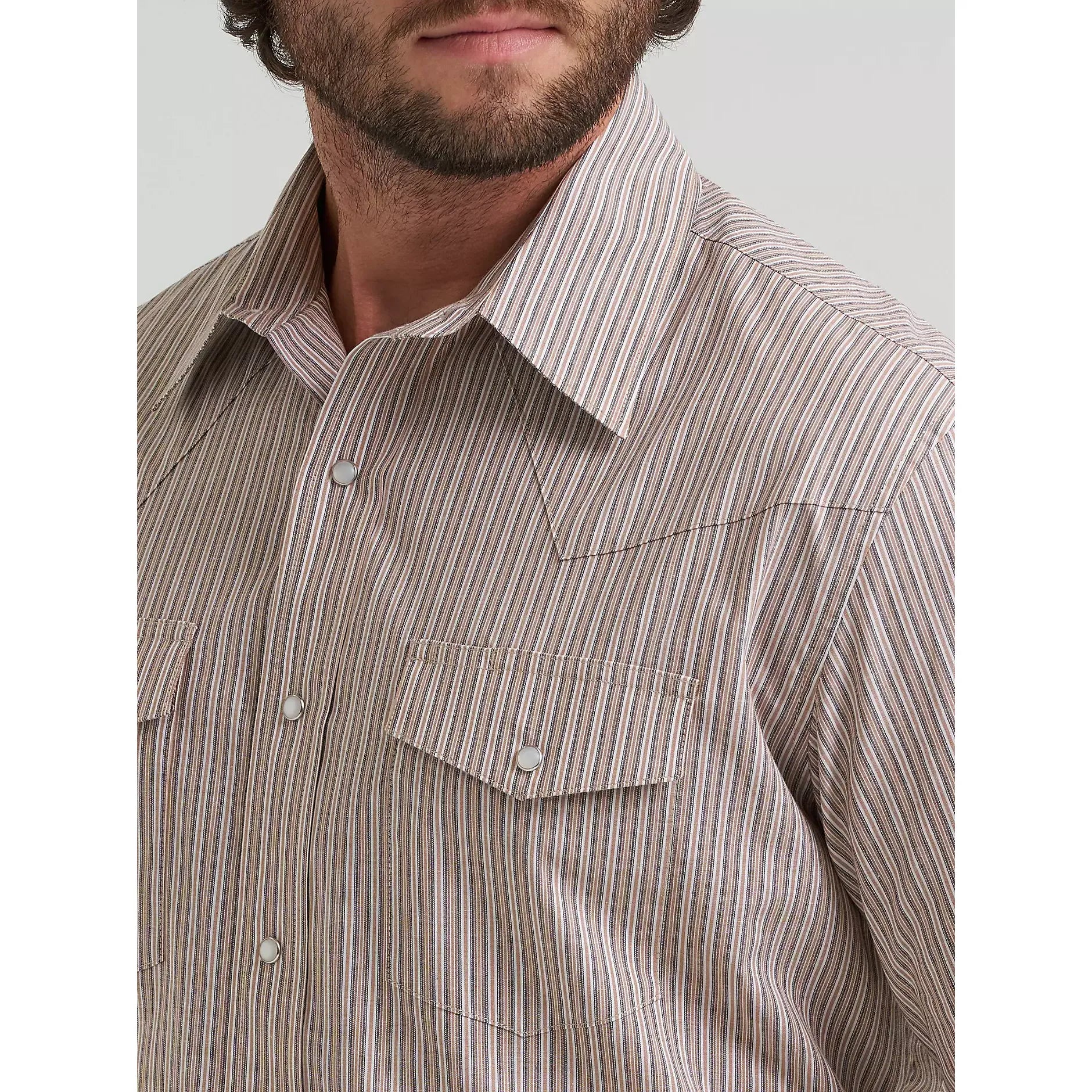 Men's Wrangler Wrinkle Resist Long Sleeve Western Snap Plaid Shirt-Brown - CWesternwear