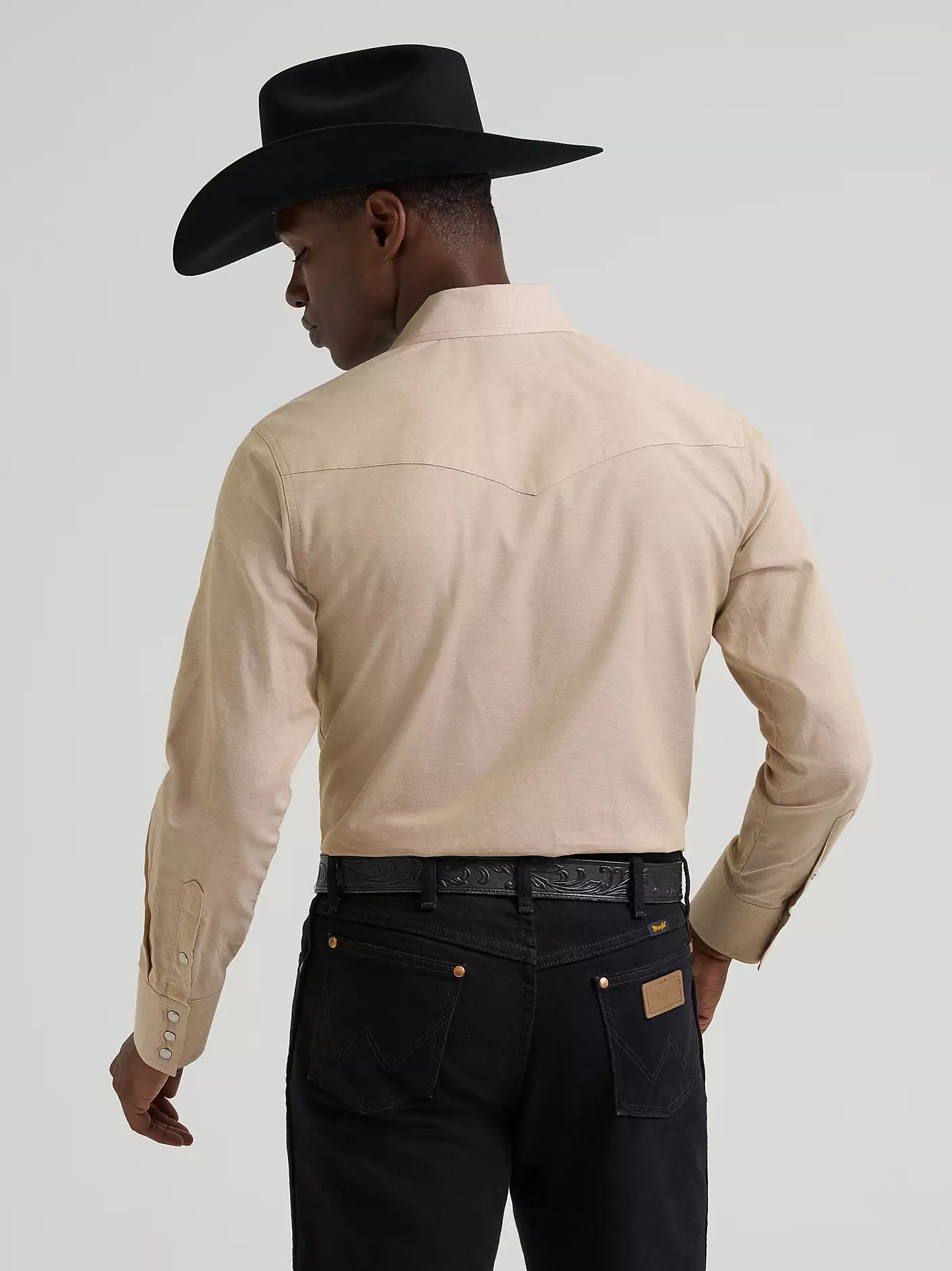 Men's Wrangler Cowboy Cut® Long Sleeve Western Snap Chambray Work Shirt-Khaki