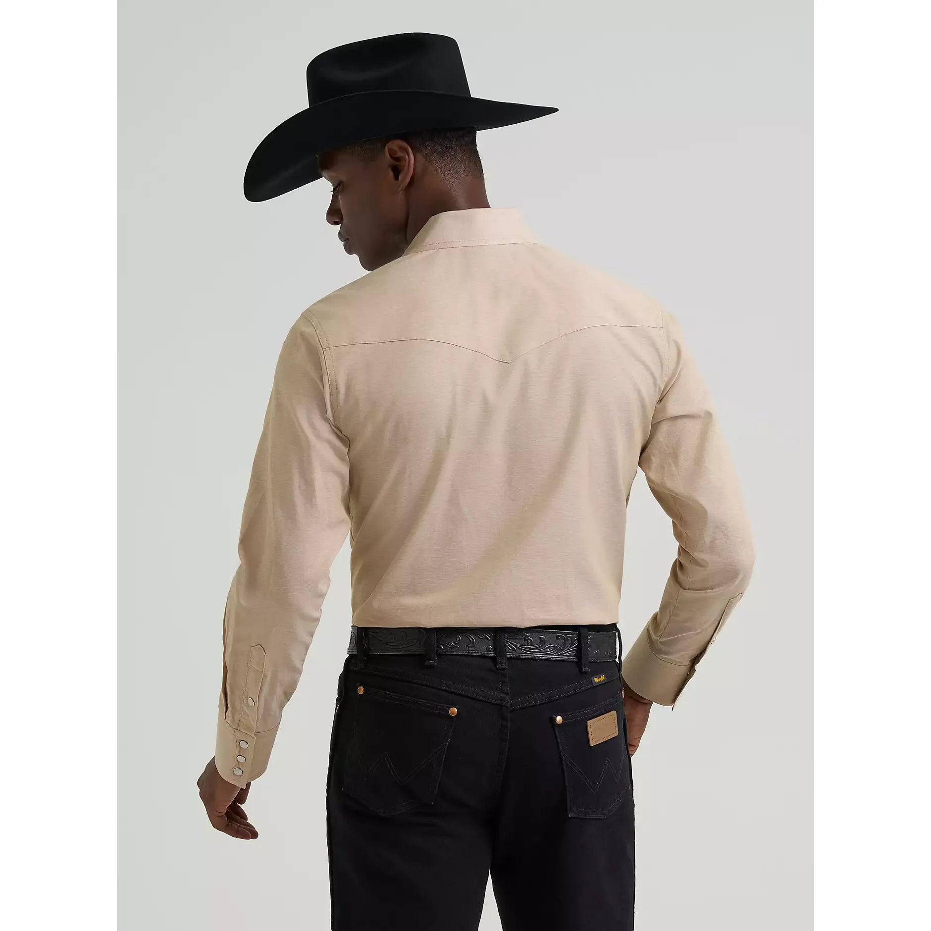 Men's Wrangler Cowboy Cut® Long Sleeve Western Snap Chambray Work Shirt-Khaki
