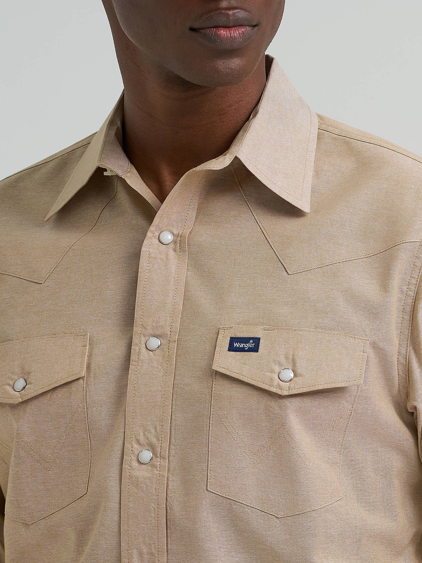 Men's Wrangler Cowboy Cut® Long Sleeve Western Snap Chambray Work Shirt-Khaki