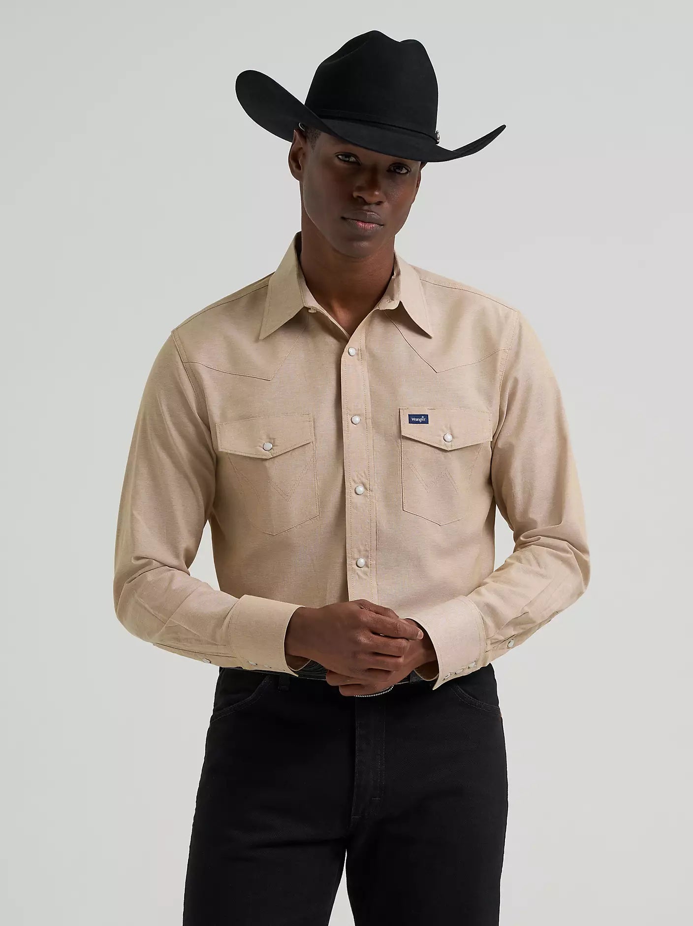 Men's Wrangler Cowboy Cut® Long Sleeve Western Snap Chambray Work Shirt-Khaki