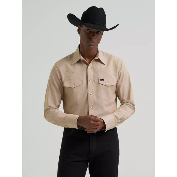 Men's Wrangler Cowboy Cut® Long Sleeve Western Snap Chambray Work Shirt-Khaki