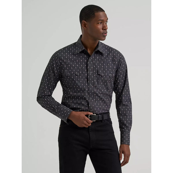 Men's Wrangler Retro® Long Sleeve Sawtooth Snap Pocket Western Shirt-Obsidian Chain