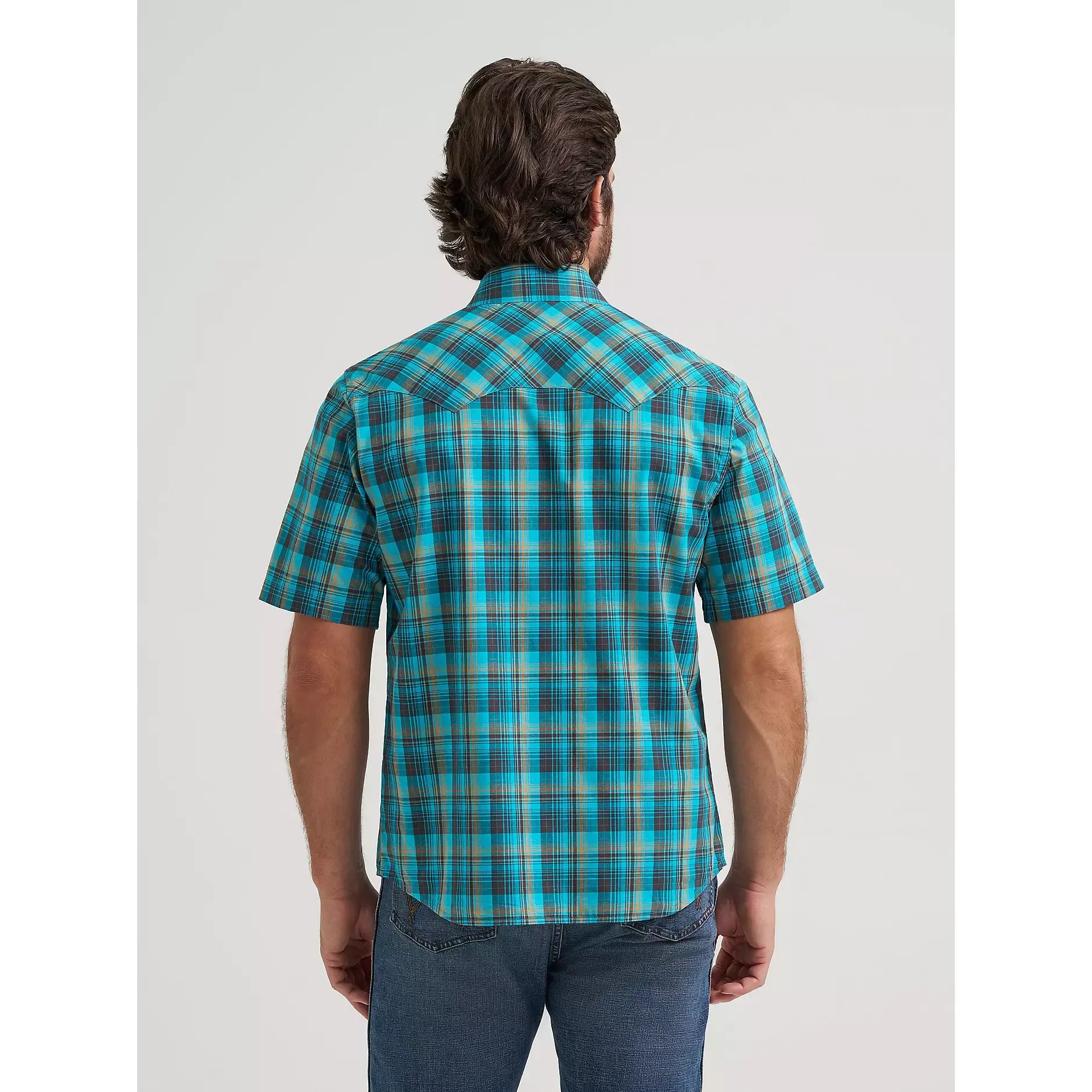 Men's Wrangler Retro Short Sleeve Sawtooth Pocket Western Snap Shirt-Lagoon