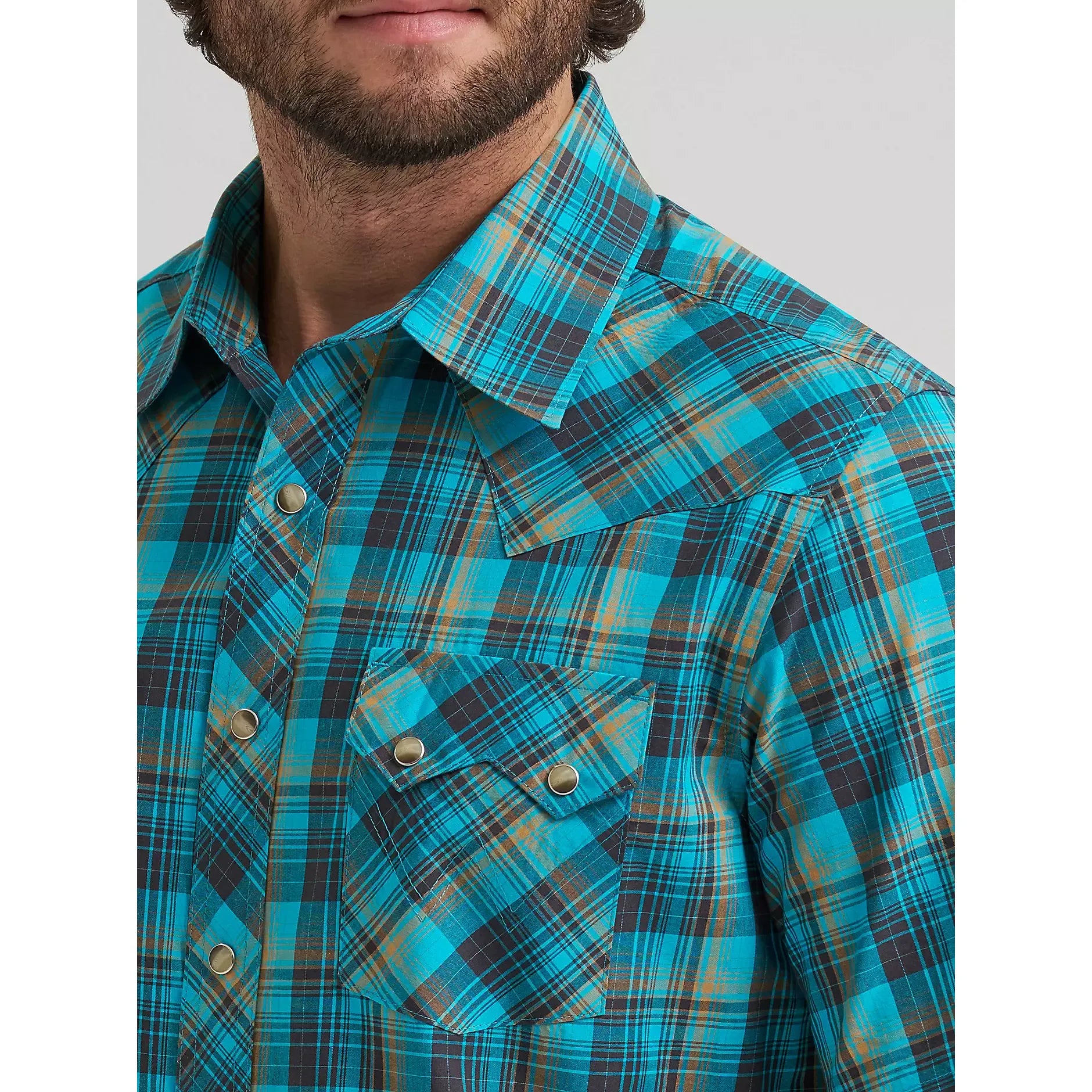 Men's Wrangler Retro Short Sleeve Sawtooth Pocket Western Snap Shirt-Lagoon