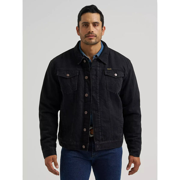 Mens Wrangler Retro® Sherpa Lined Western Denim Jacket-Caviar